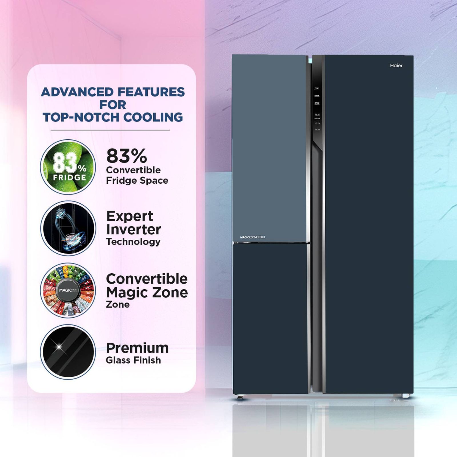 Haier Vogue Series 598 Litres 3 Star Frost Free Side by Side Refrigerator with Expert Inverter Technology (HRT-683GOG, Grey Onyx Glass) Haier Vogue Series 598 Litres 3 Star Frost Free Side by Side Refrigerator with Expert Inverter Technology (HRT-683GOG, Grey Onyx Glass)_16
