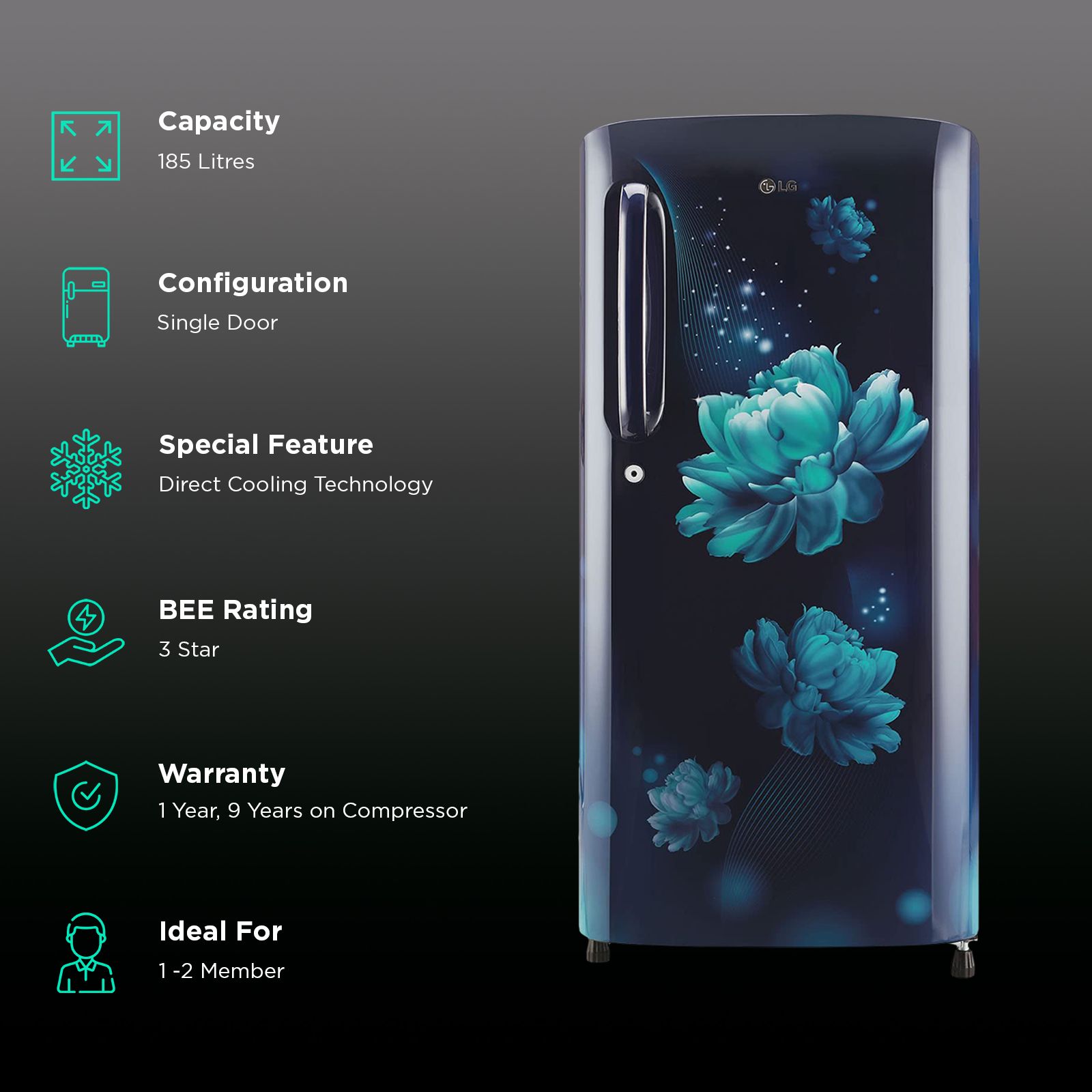 LG 185 Litres 3 Star Direct Cool Single Door Refrigerator with Anti-Bacterial Gasket (GL-B201ABCD, Blue Charm) LG 185 Litres 3 Star Direct Cool Single Door Refrigerator with Anti-Bacterial Gasket (GL-B201ABCD, Blue Charm)_2
