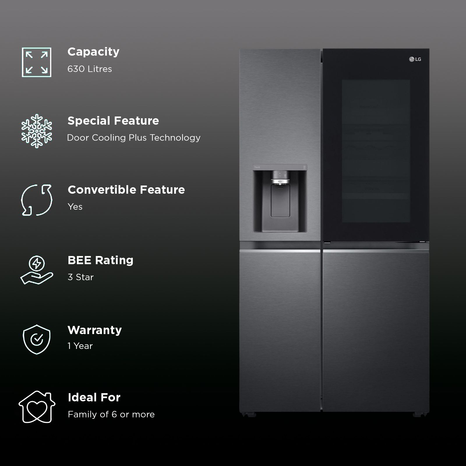 LG 630 Litres 3 Star Frost Free Side by Side Door Smart Wifi Enabled Refrigerator with Multi Air Flow (GL-X257AMC3, Matt Black)_2
