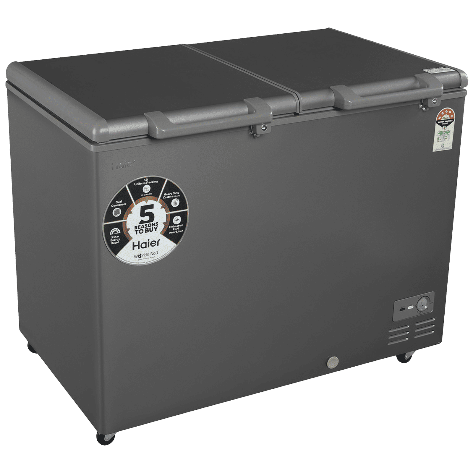 Haier Titanium 345 Litres 5 Star Double Door Deep Freezer with Stabilizer Free Operation (HFC-345DME5, Grey)_8