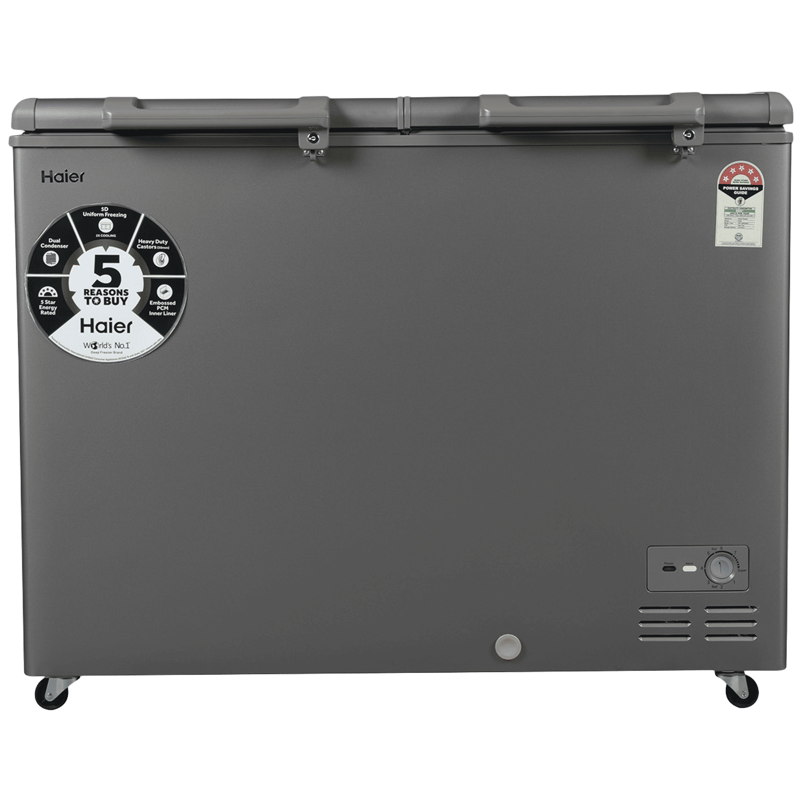 Haier Titanium 345 Litres 5 Star Double Door Deep Freezer with Stabilizer Free Operation (HFC-345DME5, Grey)_1