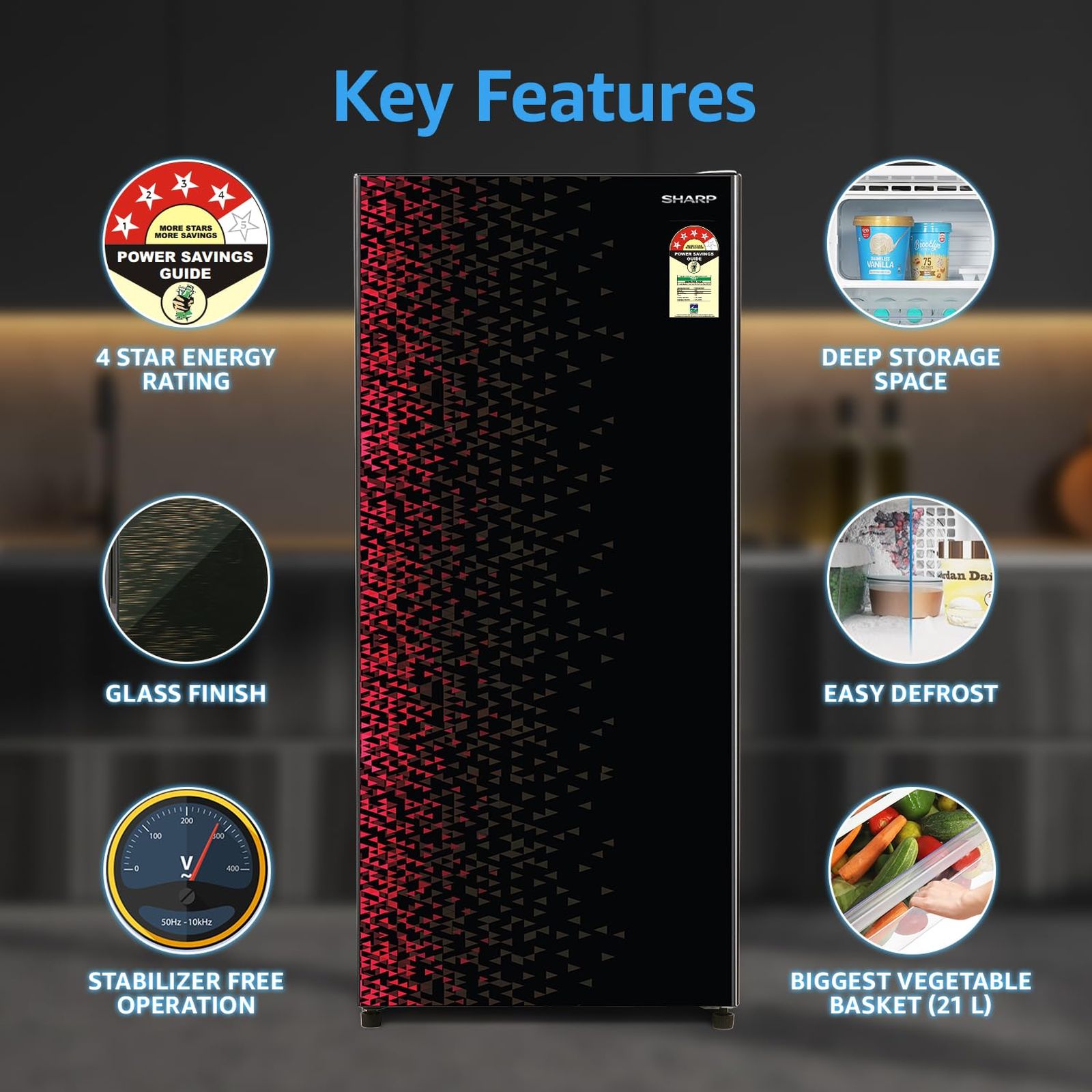 SHARP 175 Litres 4 Star Direct Cool Single Door Refrigerator with Anti Bacterial Gasket (SJ-G19ST-MR, Maroon) SHARP 175 Litres 4 Star Direct Cool Single Door Refrigerator with Anti Bacterial Gasket (SJ-G19ST-MR, Maroon)_16
