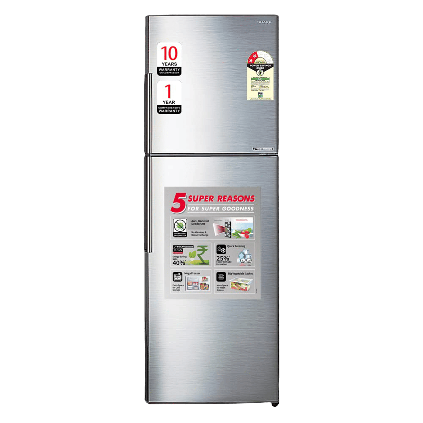 SHARP 315 Litres 2 Star Frost Free Double Door Refrigerator with Anti Bacterial Gasket (SJ-EP35T-SL, Silver) SHARP 315 Litres 2 Star Frost Free Double Door Refrigerator with Anti Bacterial Gasket (SJ-EP35T-SL, Silver)_1