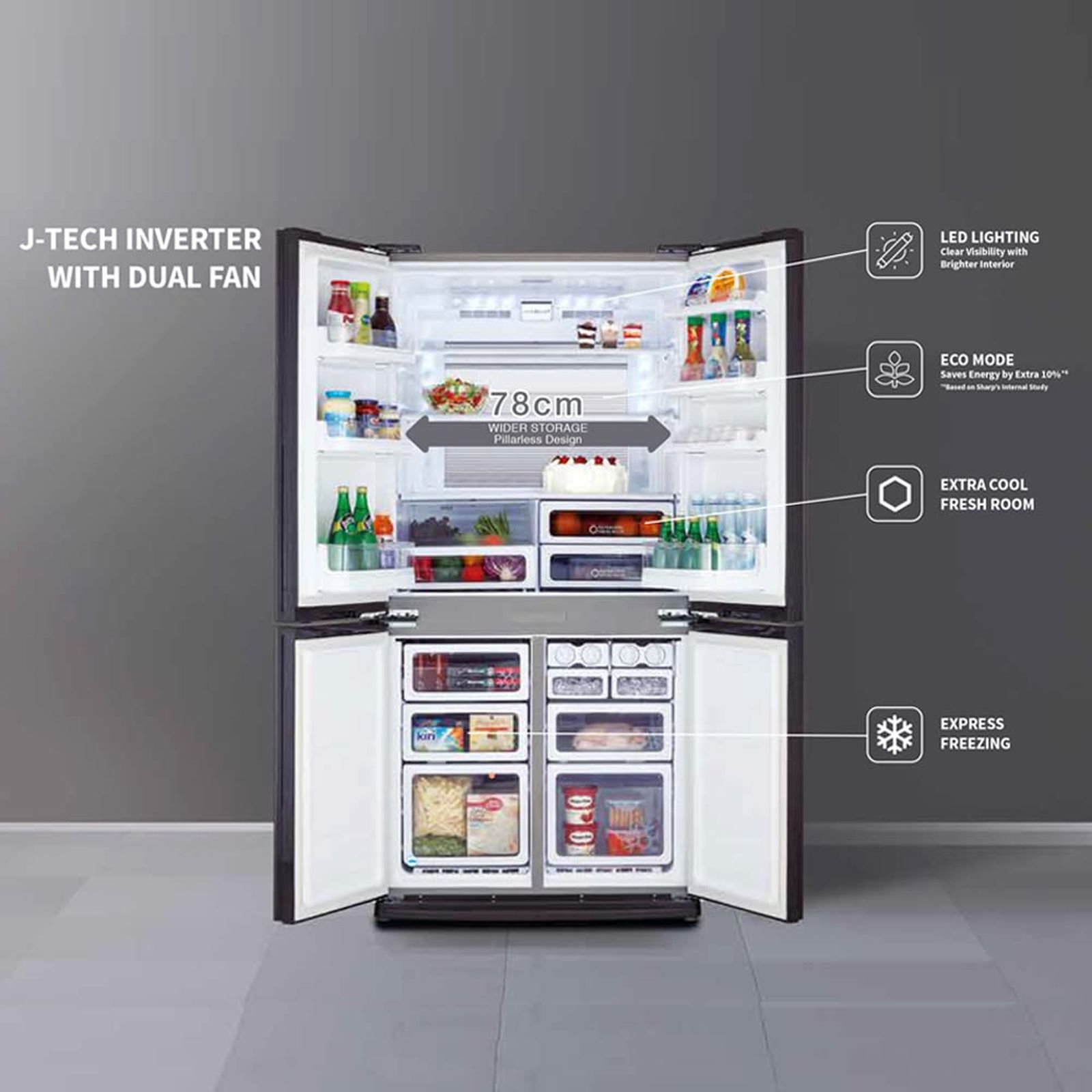 SHARP 605 Litres 5 Star Frost Free French Door Refrigerator with Express Freezing (SJ-EP70F-SL, Silver) SHARP 605 Litres 5 Star Frost Free French Door Refrigerator with Express Freezing (SJ-EP70F-SL, Silver)_5