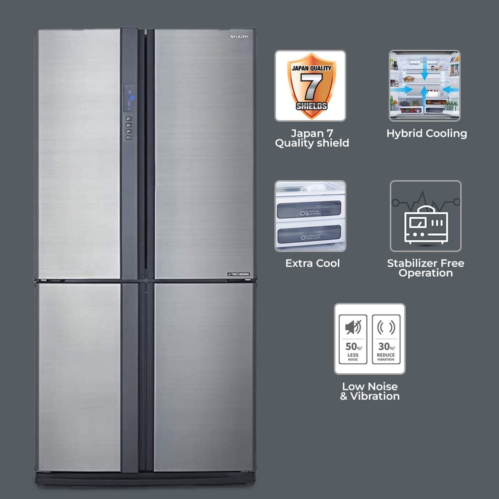 SHARP 605 Litres 5 Star Frost Free French Door Refrigerator with Express Freezing (SJ-EP70F-SL, Silver) SHARP 605 Litres 5 Star Frost Free French Door Refrigerator with Express Freezing (SJ-EP70F-SL, Silver)_6