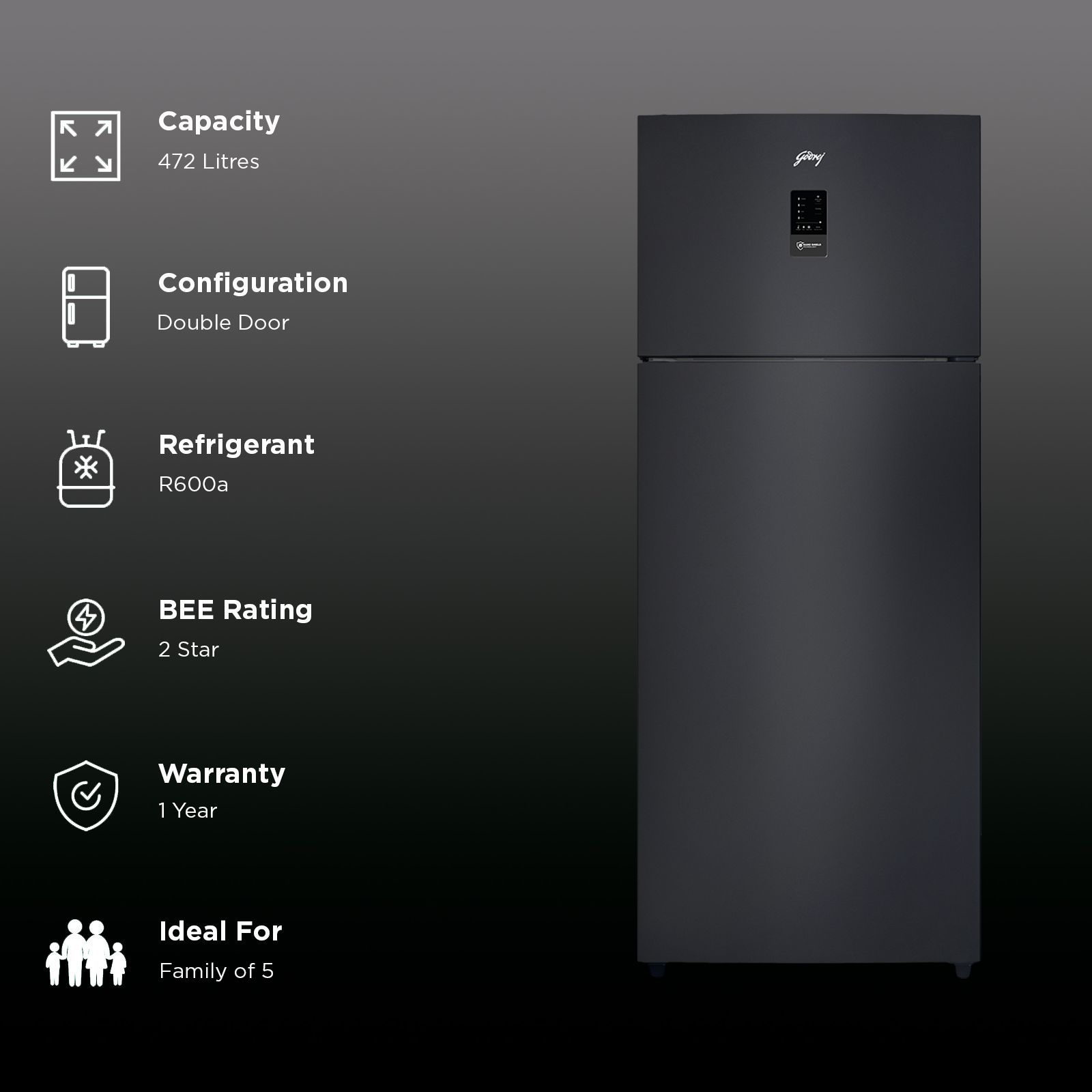 Godrej Eon Regalis 472 Litres 2 Star Frost Free Double Door Refrigerator with Cool Balance Technology (RT EONREGALIS 517B RCI MT BK, Matte Black) Godrej Eon Regalis 472 Litres 2 Star Frost Free Double Door Refrigerator with Cool Balance Technology (RT EONREGALIS 517B RCI MT BK, Matte Black)_2