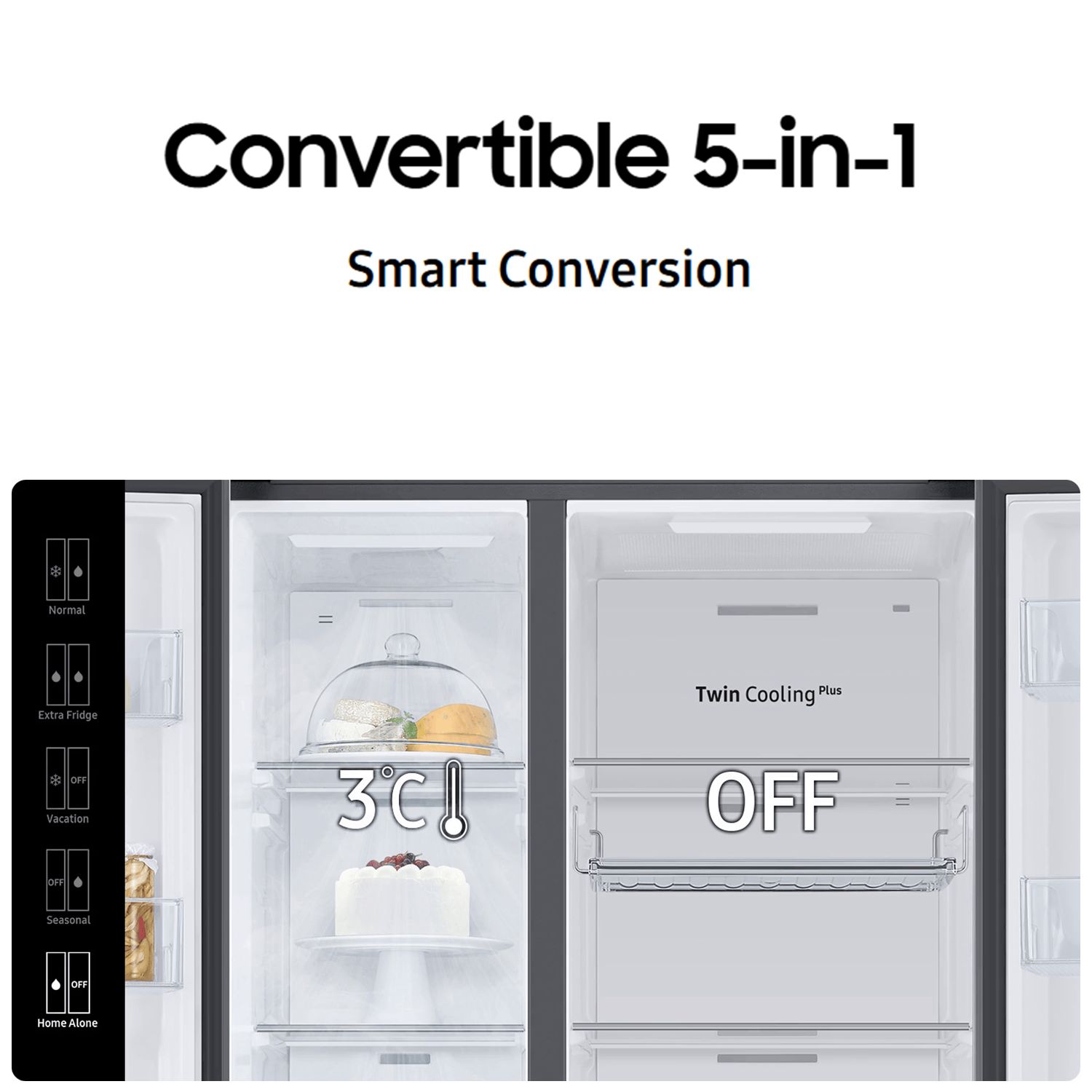 SAMSUNG 653 Litres 3 Star Frost Free Side by Side Door Smart Wifi Enabled Convertible Refrigerator with Twin Cooling Plus Technology (RS76CB81A312/HL, Clean White)_14