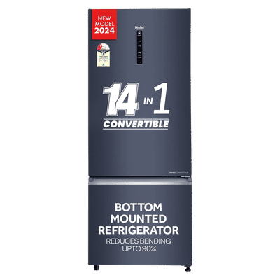 Haier 445 Litres 2 Star Frost Free Double Door Bottom Mount Convertible Refrigerator with 1 Hour Icing Technology (HRB-4952BGK-P, Graphite Black)