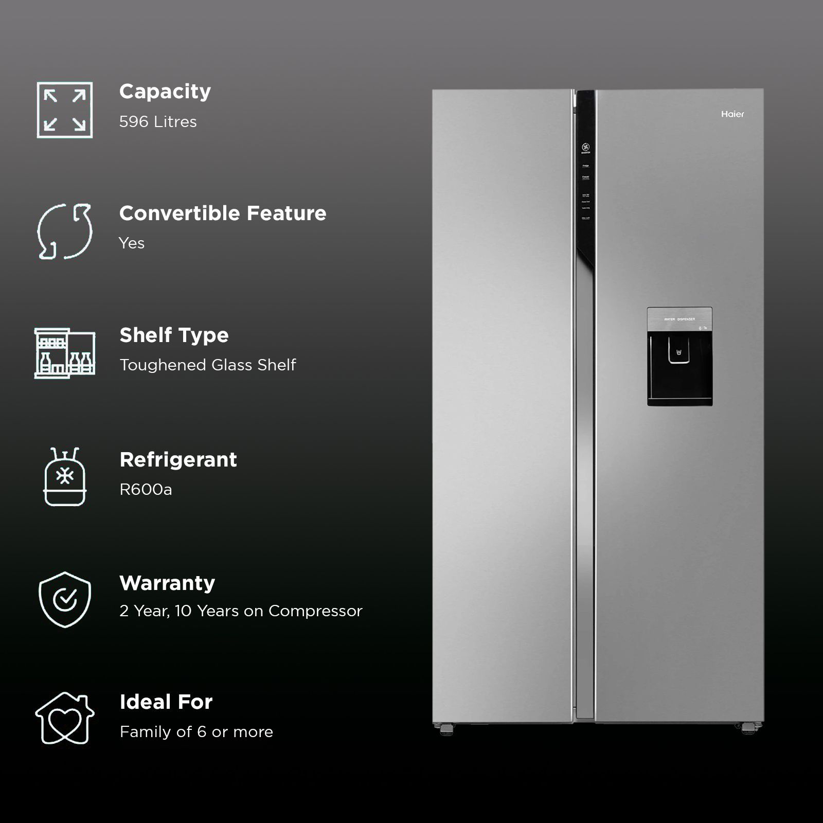 Haier 596 Litres 3 Star Frost Free Side by Side Door Smart Wifi Enabled Convertible Refrigerator with Deo Fresh Technology (HRS-682SWDU1, Shiny Steel) Haier 596 Litres 3 Star Frost Free Side by Side Door Smart Wifi Enabled Convertible Refrigerator with Deo Fresh Technology (HRS-682SWDU1, Shiny Steel)_2