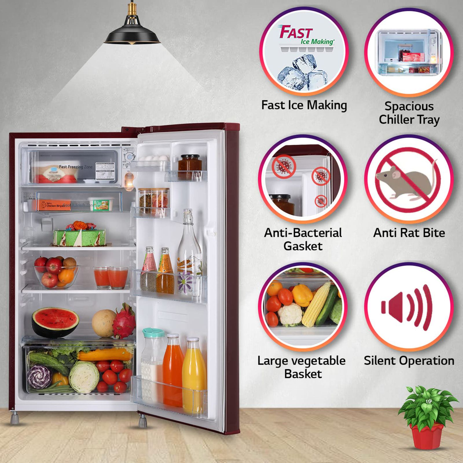 LG 190 Litres 2 Star Direct Cool Single Door Refrigerator with Stabilizer Free Operation (GL-B199OSEC, Scarlet Euphoria) LG 190 Litres 2 Star Direct Cool Single Door Refrigerator with Stabilizer Free Operation (GL-B199OSEC, Scarlet Euphoria)_15