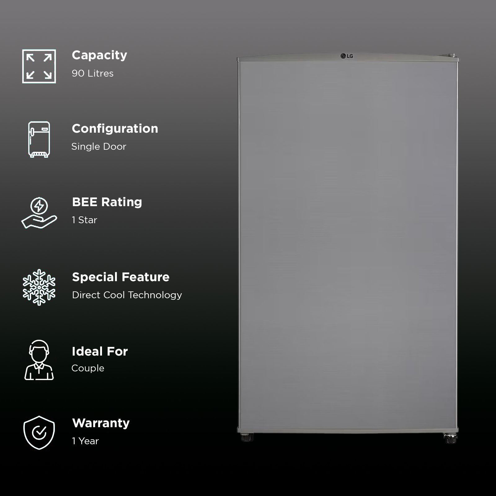 LG 90 Litres 1 Star Direct Cool Single Door Refrigerator with Antibacterial Gasket (GL-M131RDSB, Dazzle Steel)_2
