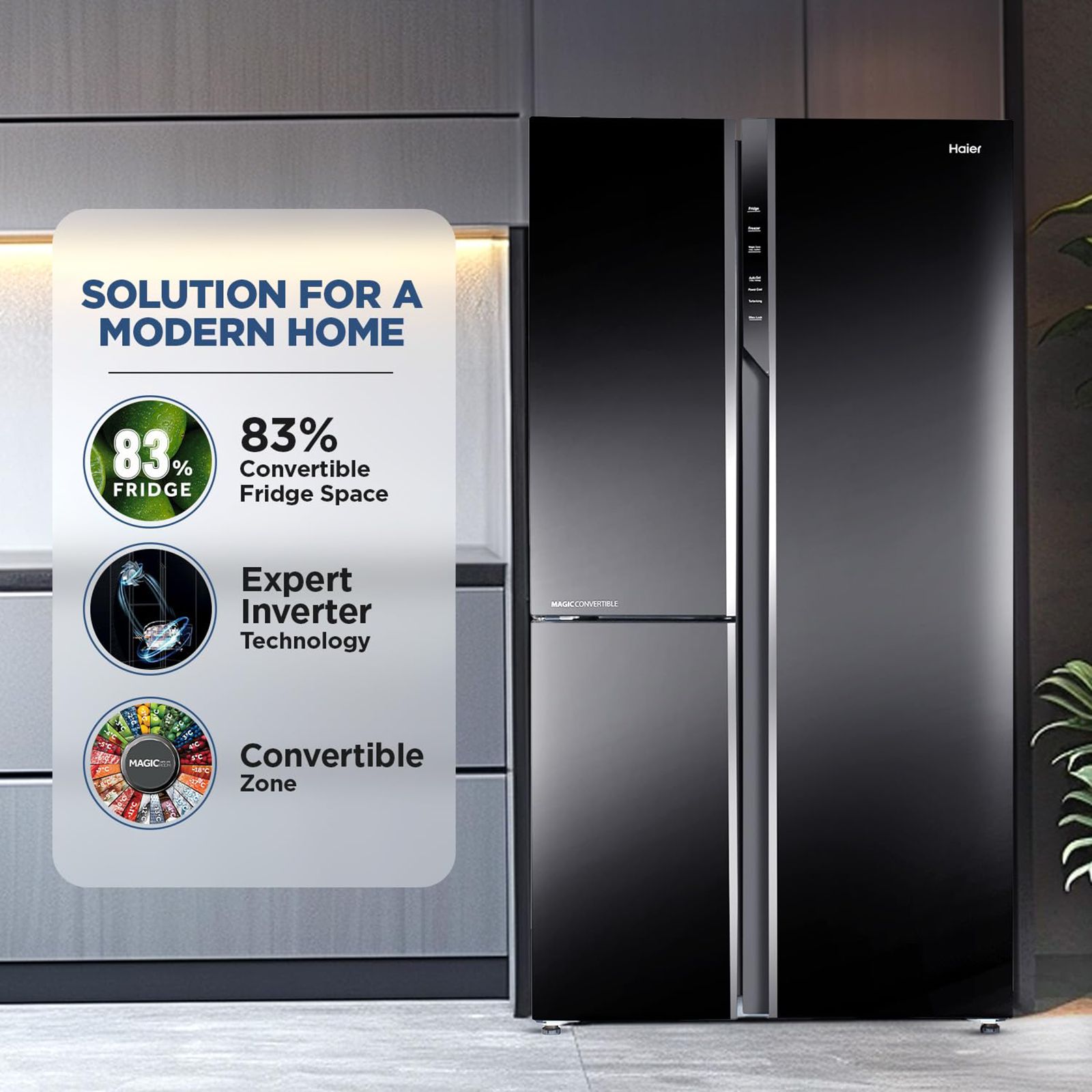 Haier 598 Litres 3 Star Frost Side-by-Side Smart Wifi Enabled Convertible Refrigerator with Digital Control Panel (HRT-683KGU1, Black Glass) Haier 598 Litres 3 Star Frost Side-by-Side Smart Wifi Enabled Convertible Refrigerator with Digital Control Panel (HRT-683KGU1, Black Glass)_13
