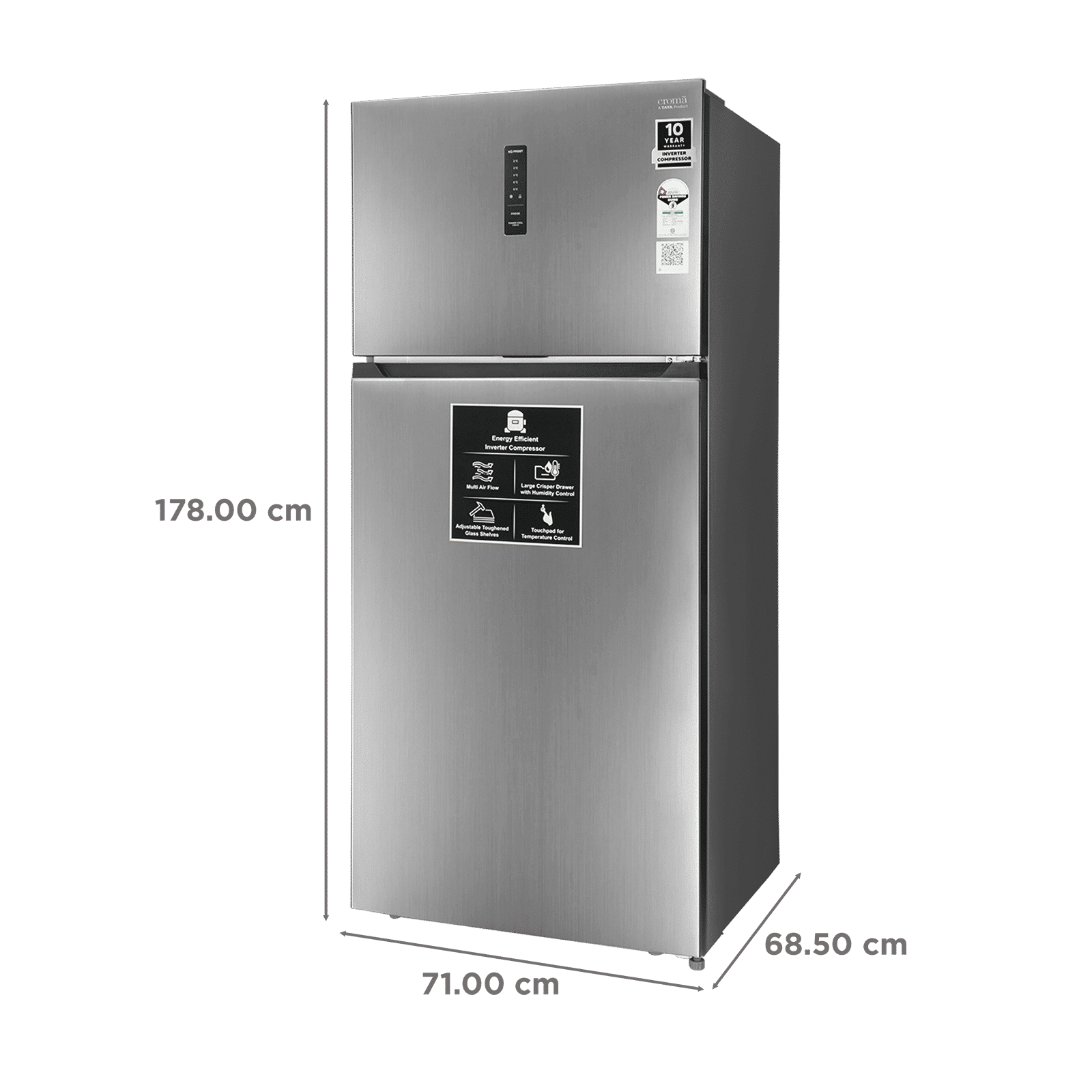 Croma 415 Litres 1 Star Frost Free Double Door Refrigerator with External Soft Touch Display (Inox Grey)_3