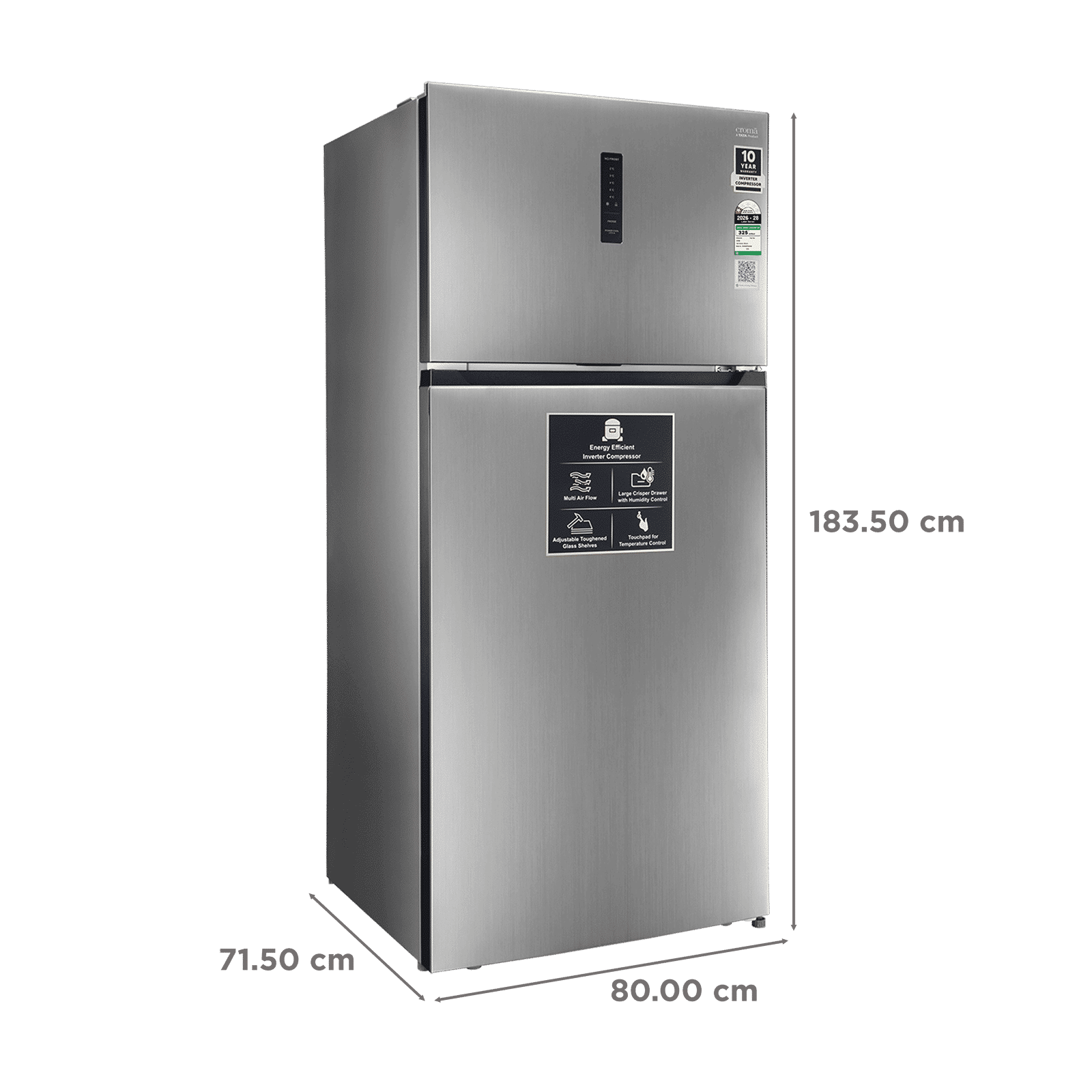 Croma 528 Litres 1 Star Frost Free Double Door Refrigerator with External Soft Touch Display (Inox Grey) Croma 528 Litres 1 Star Frost Free Double Door Refrigerator with External Soft Touch Display (Inox Grey)_2