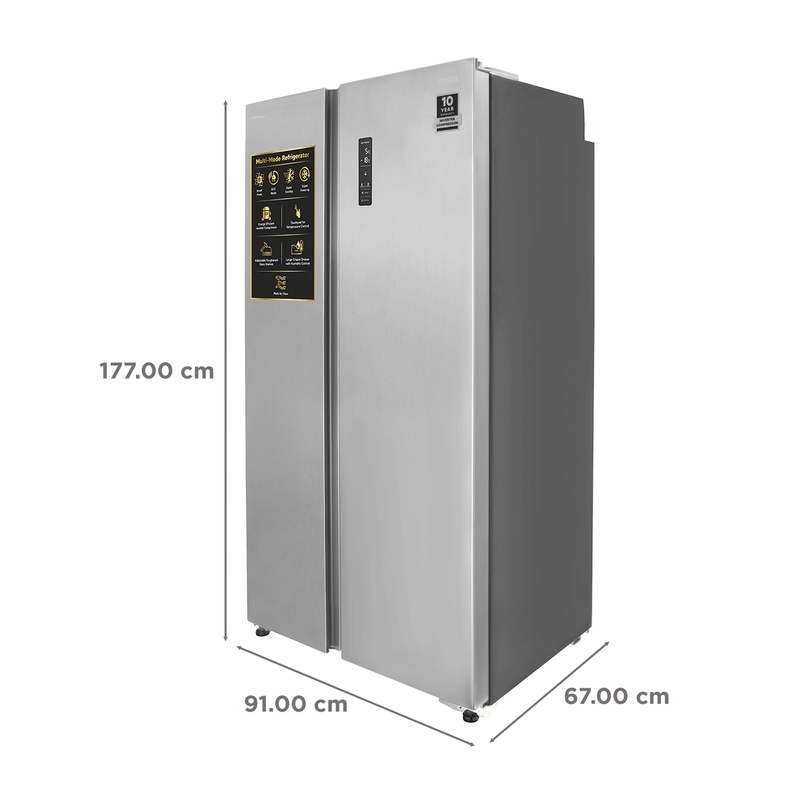 Croma CRLR532SSA342494 532 Litres Frost Free Side by Side Refrigerator with Door Open Alarm (Inox Black)_3