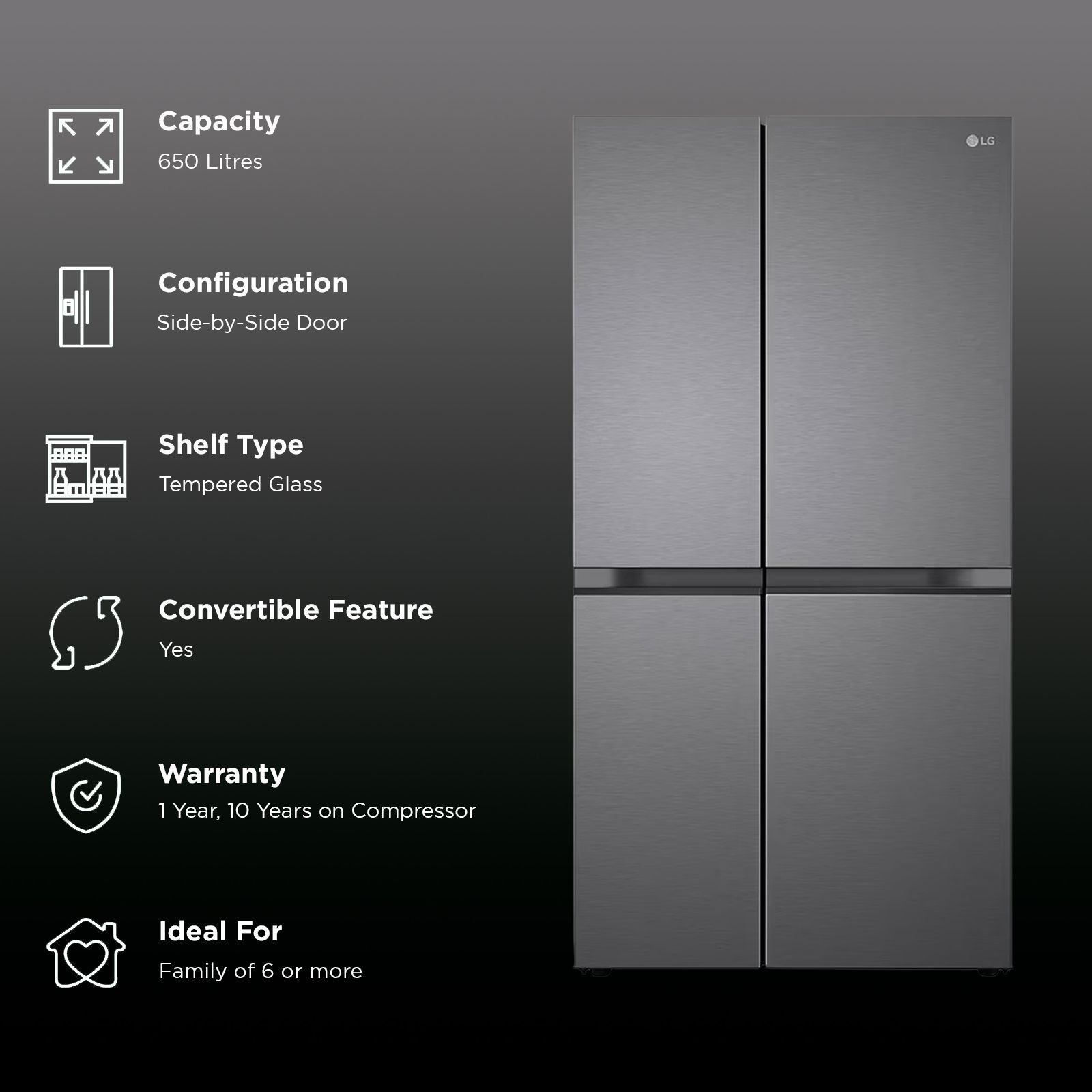 LG 650 Litres 3 Star Frost Free Side by Side Refrigerator with Auto Smart Connect (GL-B257JDS3, Dazzle Steel) LG 650 Litres 3 Star Frost Free Side by Side Refrigerator with Auto Smart Connect (GL-B257JDS3, Dazzle Steel)_3