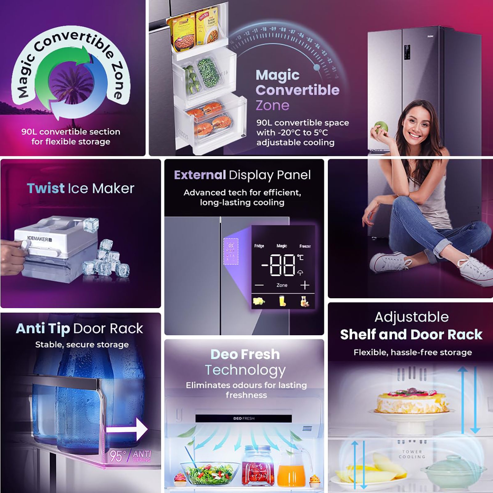 Haier 520 Litres 3 Star Frost Free French Door Convertible Refrigerator with Deo Fresh Technology (HRB-600IS, Inox Steel) Haier 520 Litres 3 Star Frost Free French Door Convertible Refrigerator with Deo Fresh Technology (HRB-600IS, Inox Steel)_16
