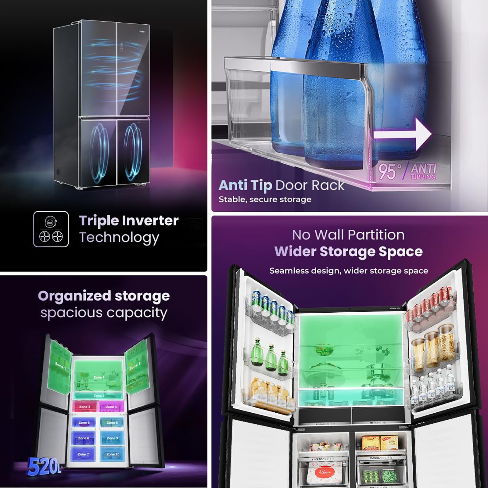 Haier 520 Litres 3 Star Frost Free French Door Convertible Refrigerator with Deo Fresh Technology (HRB-600IS, Inox Steel) Haier 520 Litres 3 Star Frost Free French Door Convertible Refrigerator with Deo Fresh Technology (HRB-600IS, Inox Steel)_18