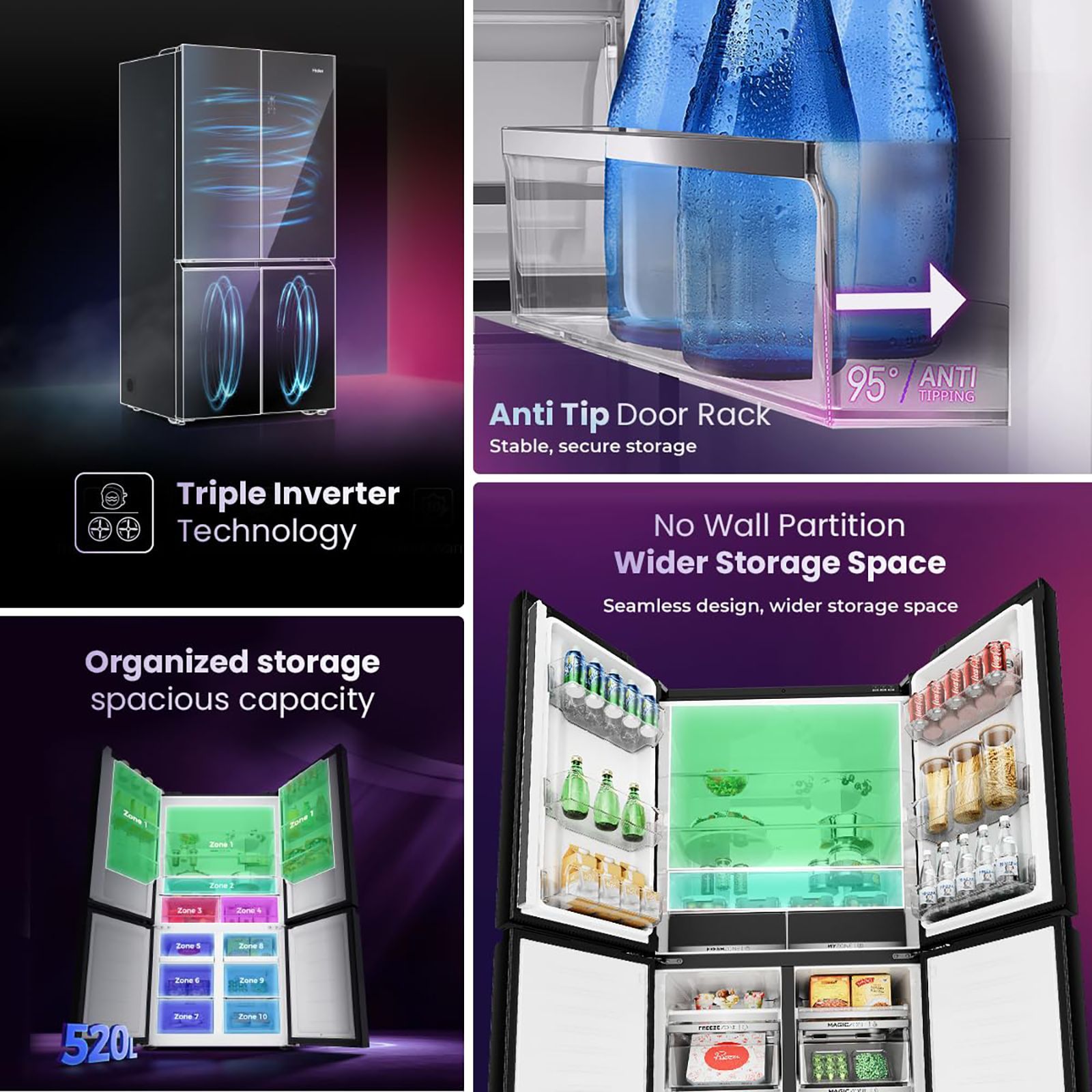 Haier Lumiere 520 Litres 3 Star Frost Free French Door Smart Wifi Enabled Refrigerator with Colorful Digital Display Panel (HRB-600IS, Inox Steel)_15