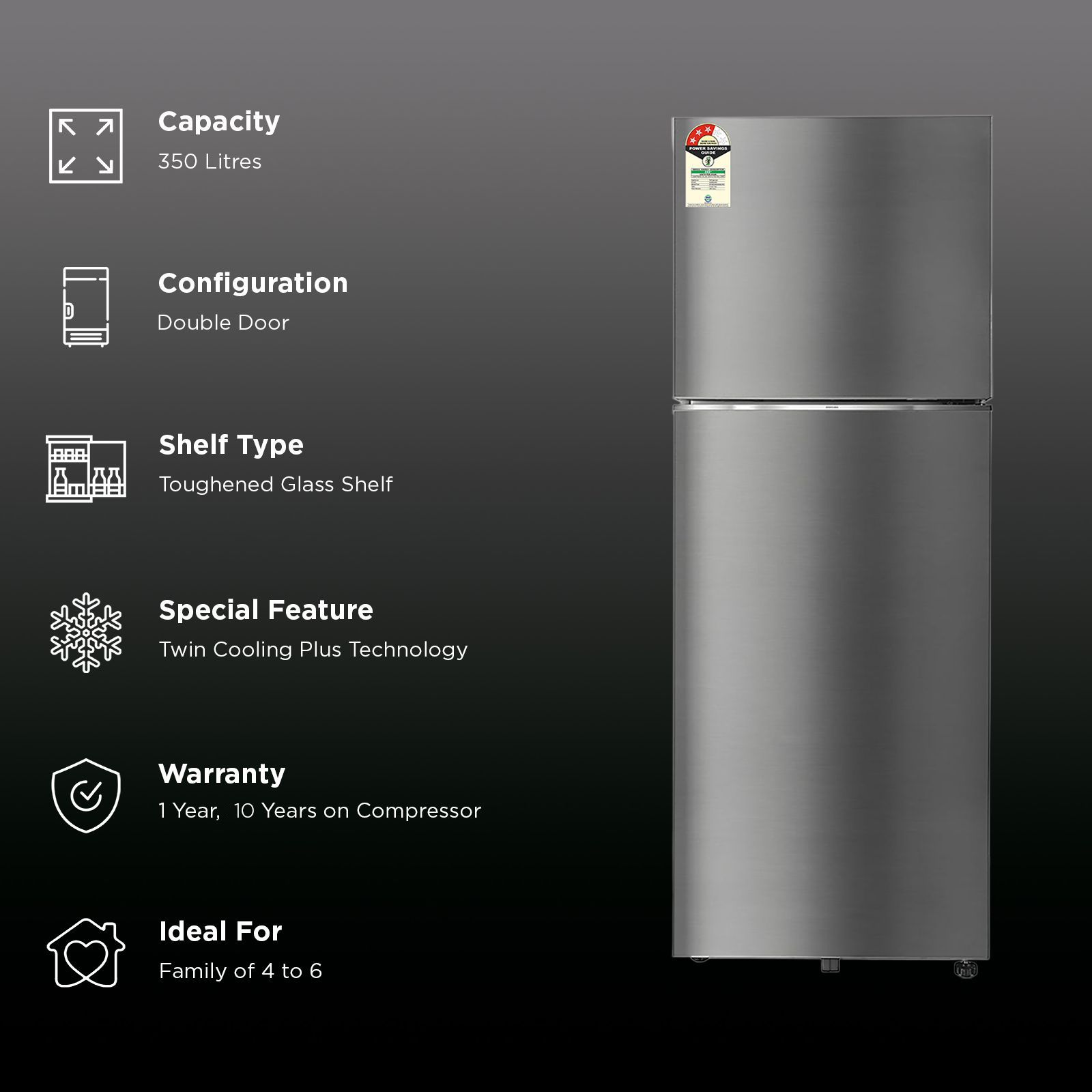 SAMSUNG 350 Litres 3 Star Frost Free Double Door Smart Wifi Enabled Convertible Refrigerator with Bespoke AI (RT38DG5A4DS8HL, Elegant Inox)_3