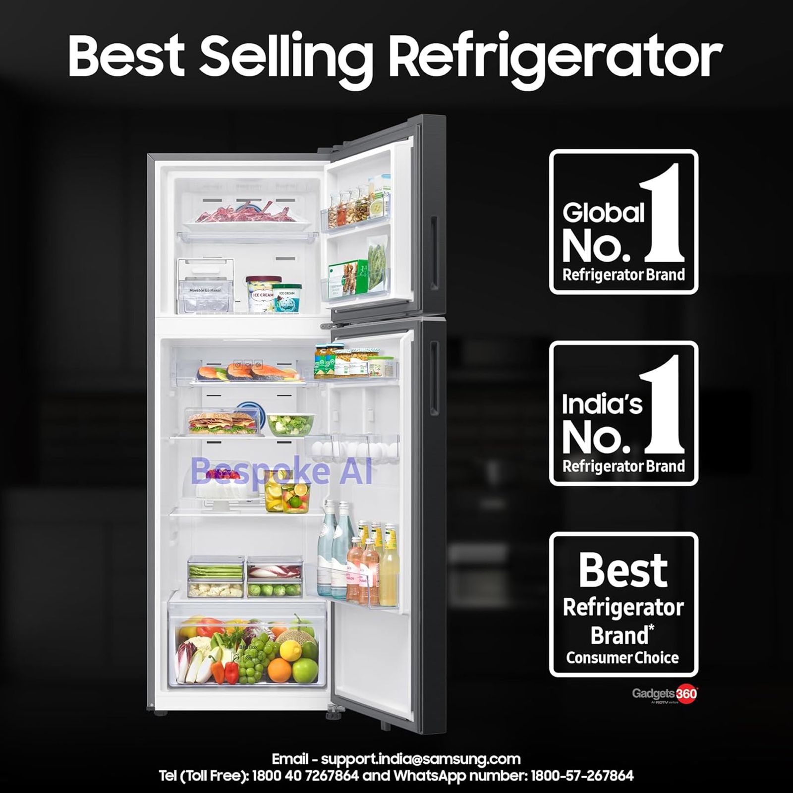 SAMSUNG 350 Litres 3 Star Frost Free Double Door Smart Wifi Enabled Convertible Refrigerator with Bespoke AI (RT38DG5A4DBXHL, Luxe Black)_15