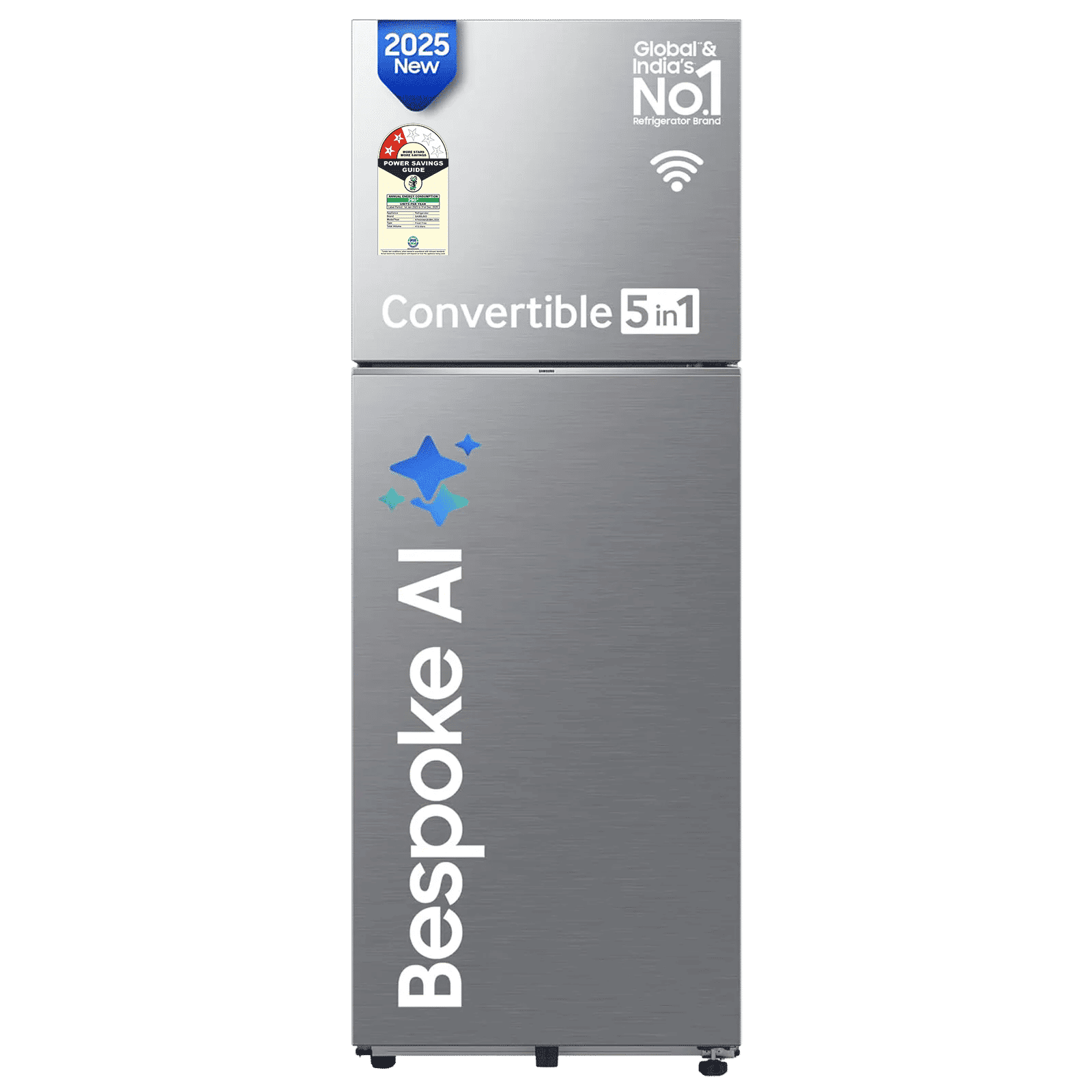 SAMSUNG 419 Litres 2 Star Frost Free Double Door Smart Wifi Enabled Convertible Refrigerator with Bespoke AI (RT45DG6A2BS8HL, Elegant Inox)_1