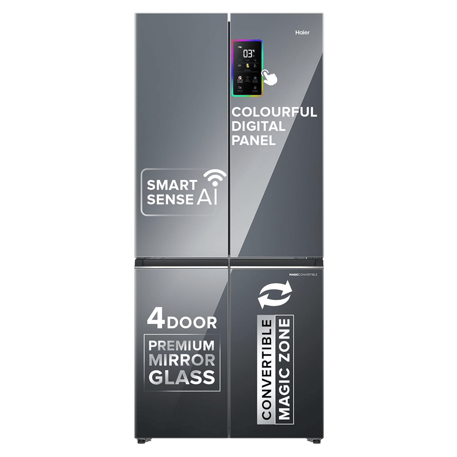 Haier Lumiere 520 Liters 3 Star Frost Free French Door Smart Wifi Enabled Convertible Refrigerator with Colorful Digital Display (HRB-600MGU1, Mirror Glass)_1