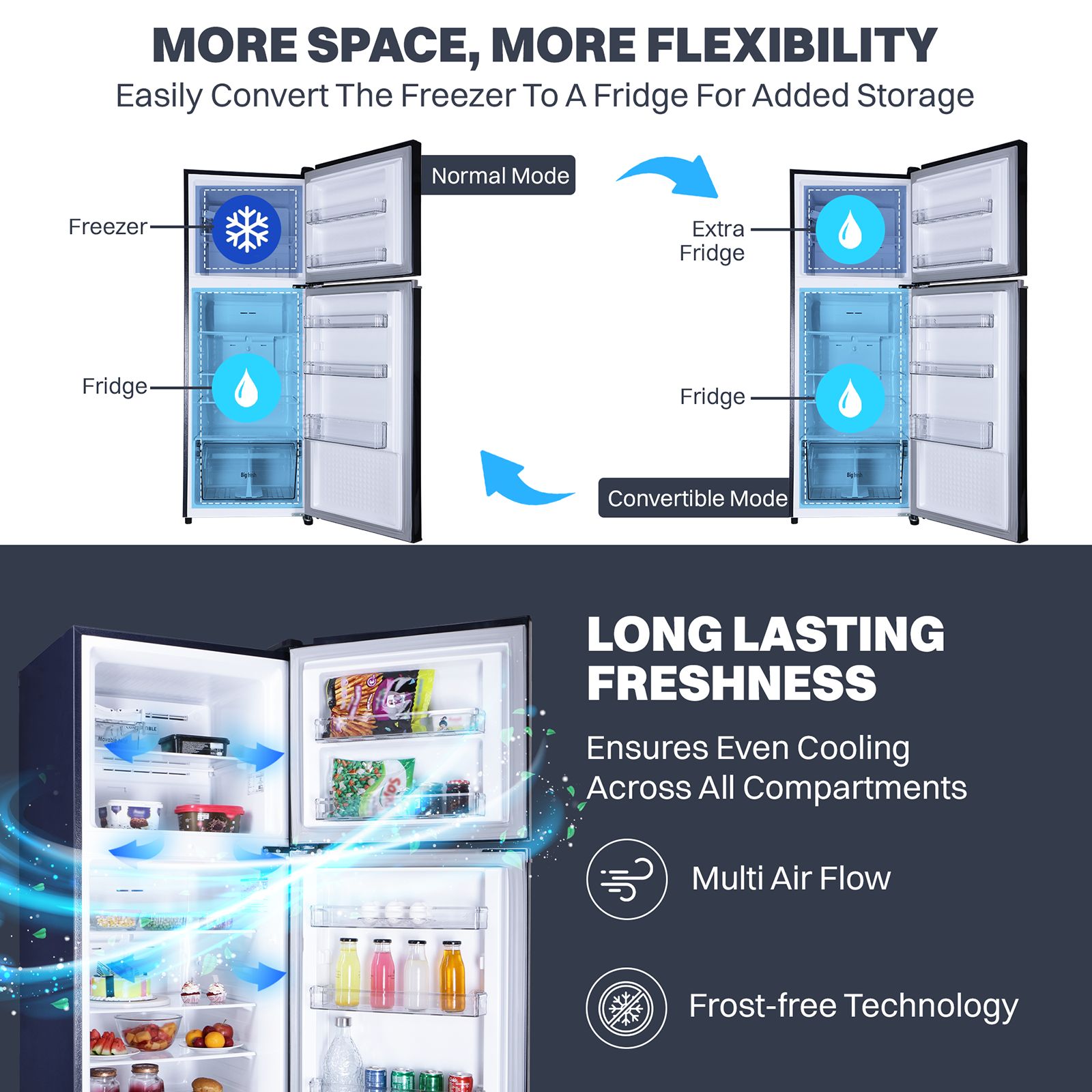 Croma 290 Litres 3 Star Frost Free Double Door Refrigerator with Inverter Technology (CRLR290FID276256, Ocean Blue)_5