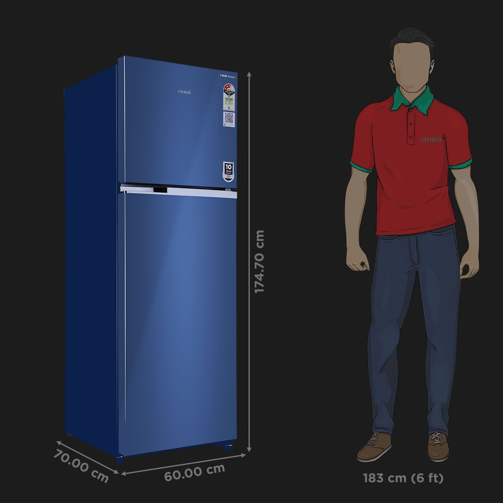 Croma 320 Litres 3 Star Frost Free Double Door Refrigerator with Inverter Technology (CRLR303FID276257, Ocean Blue)_3