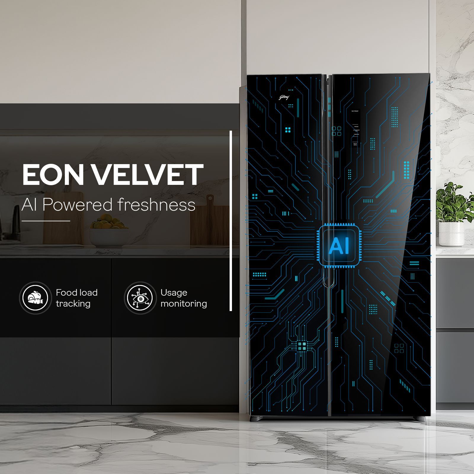 Godrej 600 Litres 3 Star Frost Free Side by Side Convertible Refrigerator with Powered By AI (RS EON VELVET 646C RIT, Opera Black)_9