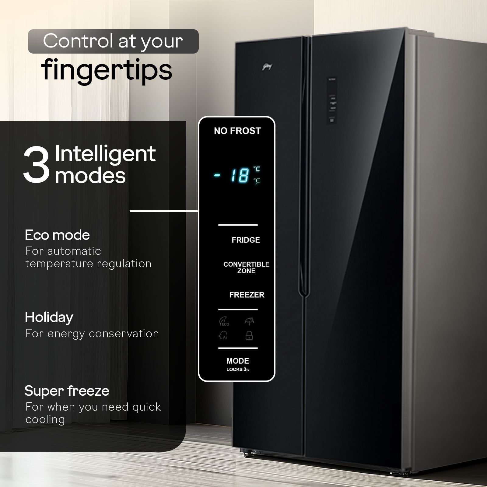 Godrej 600 Litres 3 Star Frost Free Side by Side Convertible Refrigerator with Powered By AI (RS EON VELVET 646C RIT, Opera Black) Godrej 600 Litres 3 Star Frost Free Side by Side Convertible Refrigerator with Powered By AI (RS EON VELVET 646C RIT, Opera Black)_11