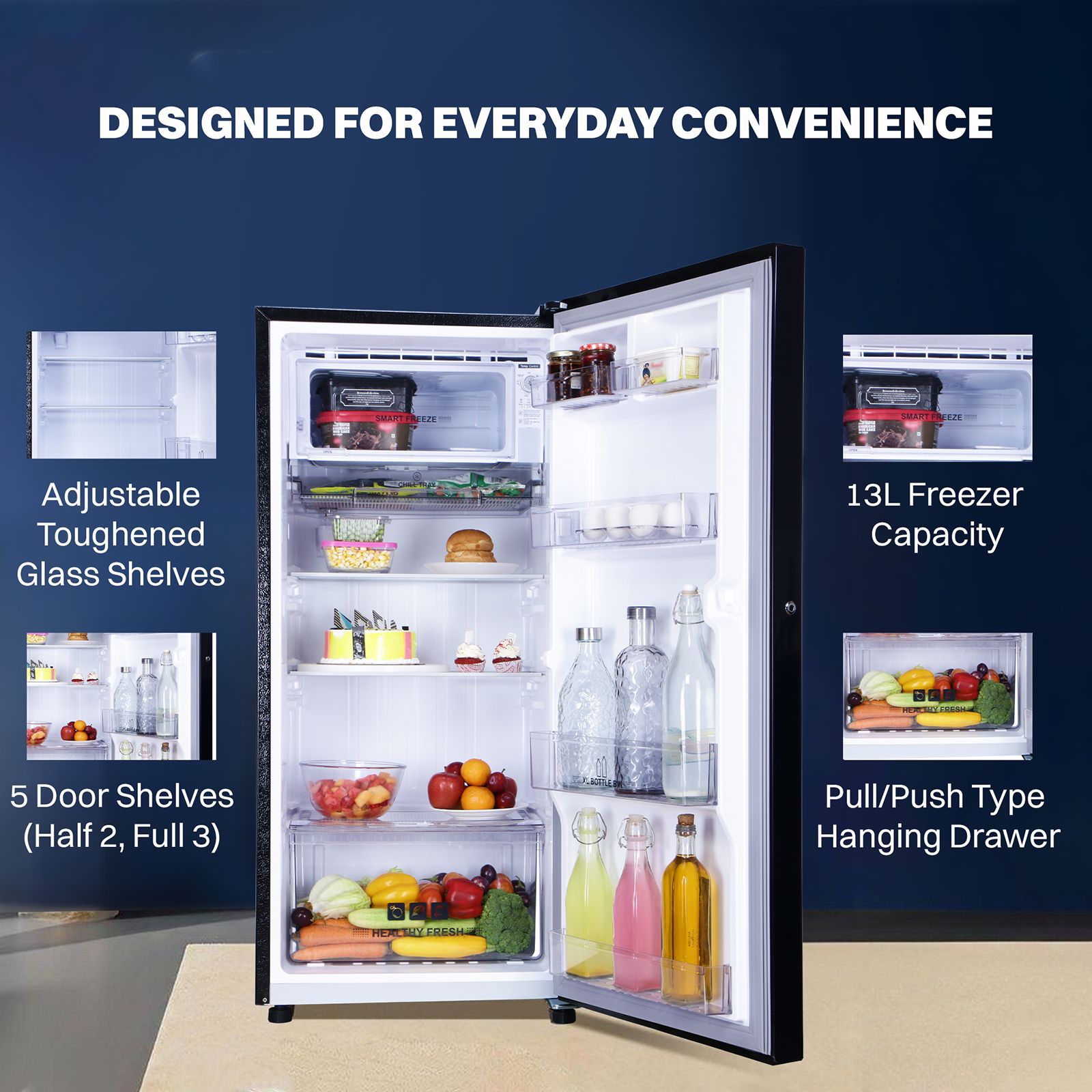 Croma 187 Litres 4 Star Direct Cool Single Door Refrigerator with Inverter Technology (CRLR187DIF302707, Floral Blue)_7
