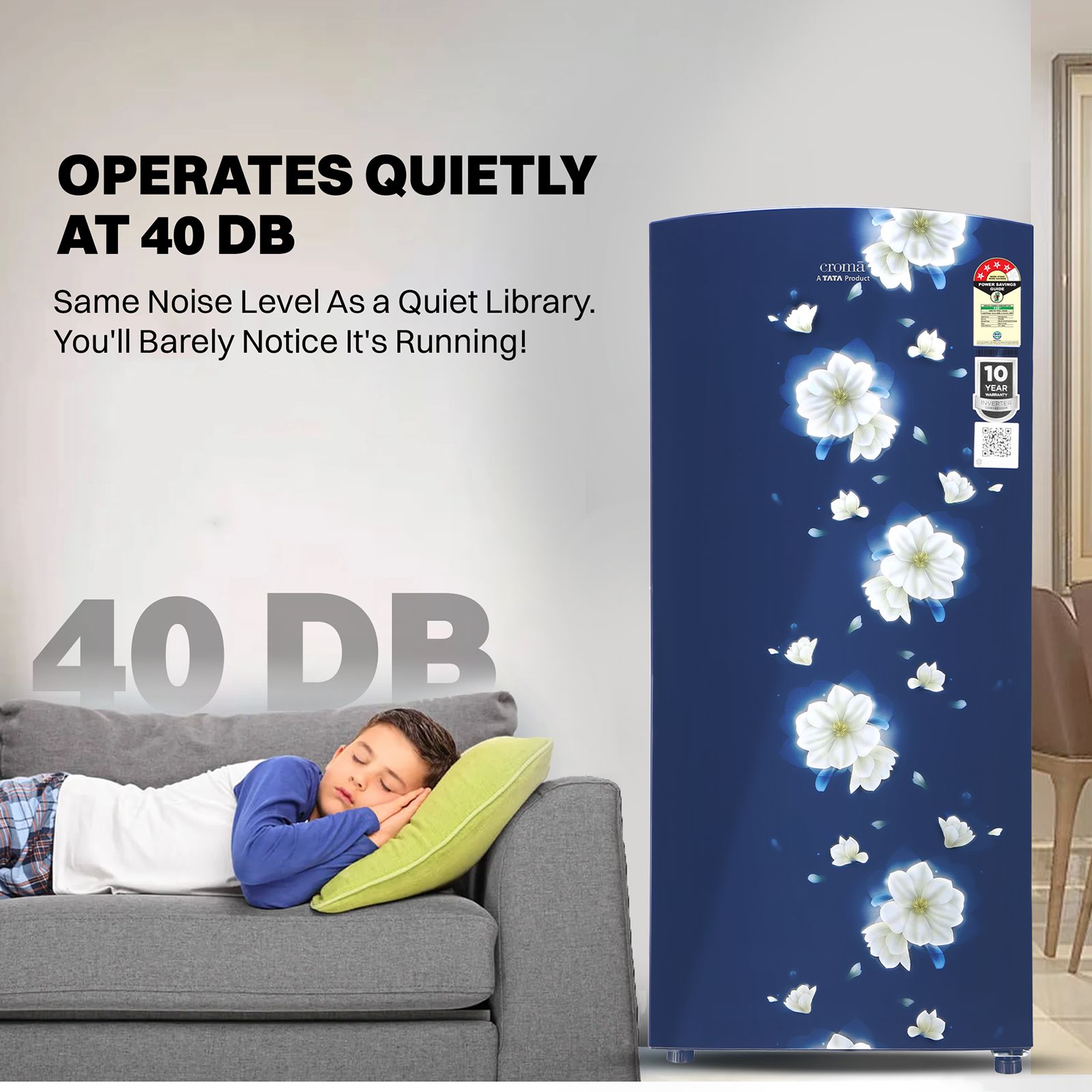 Croma 187 Litres 4 Star Direct Cool Single Door Refrigerator with Inverter Technology (CRLR187DIF302707, Floral Blue)_9