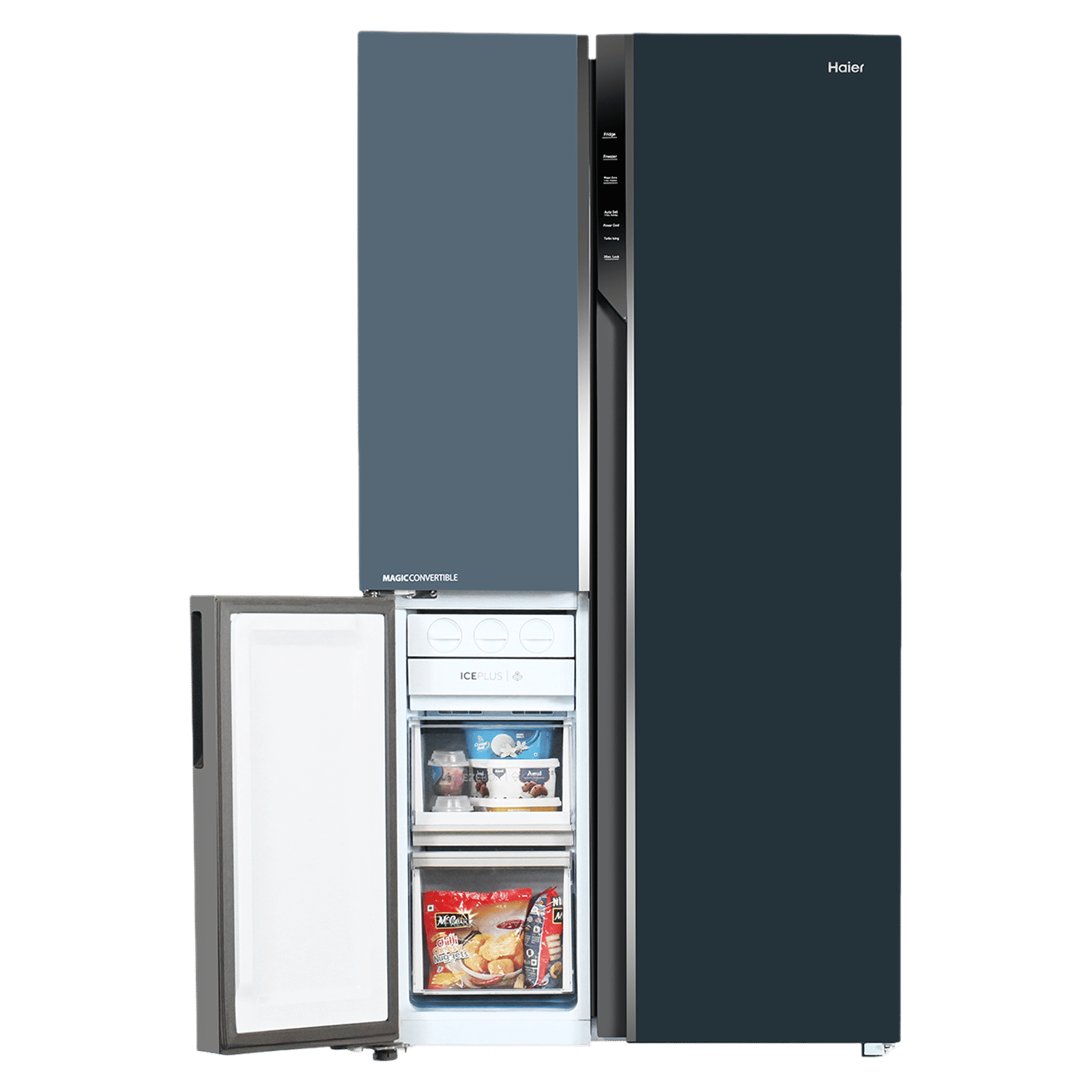 Haier Vogue Series 598 Litres 3 Star Frost Free Side by Side Door Smart Wifi Enabled Convertible Refrigerator with Deo Fresh Technology (HRT-683GOGU1, Grey Onyx Glass)_10