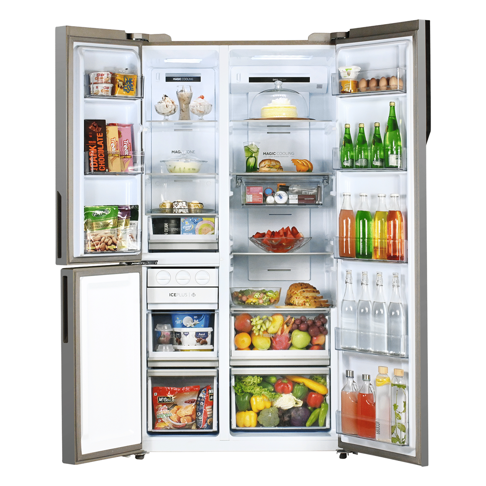 Haier Vogue Series 598 Litres 3 Star Frost Free Side by Side Door Smart Wifi Enabled Convertible Refrigerator with Deo Fresh Technology (HRT-683GOGU1, Grey Onyx Glass)_5