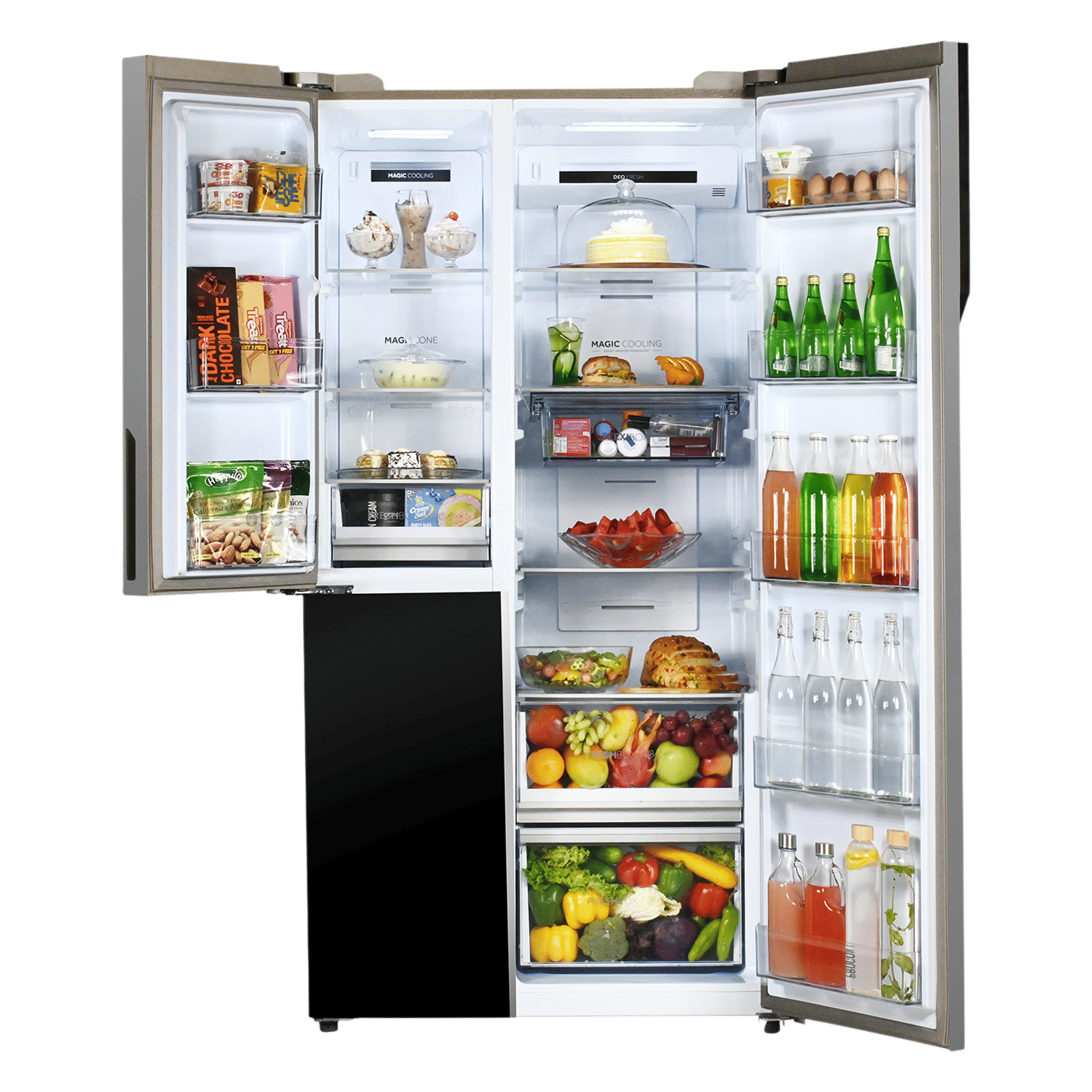 Haier Vogue Series 598 Litres 3 Star Frost Free Side by Side Door Smart Wifi Enabled Convertible Refrigerator with Deo Fresh Technology (HRT-683KWGU1, Black White Glass)_11