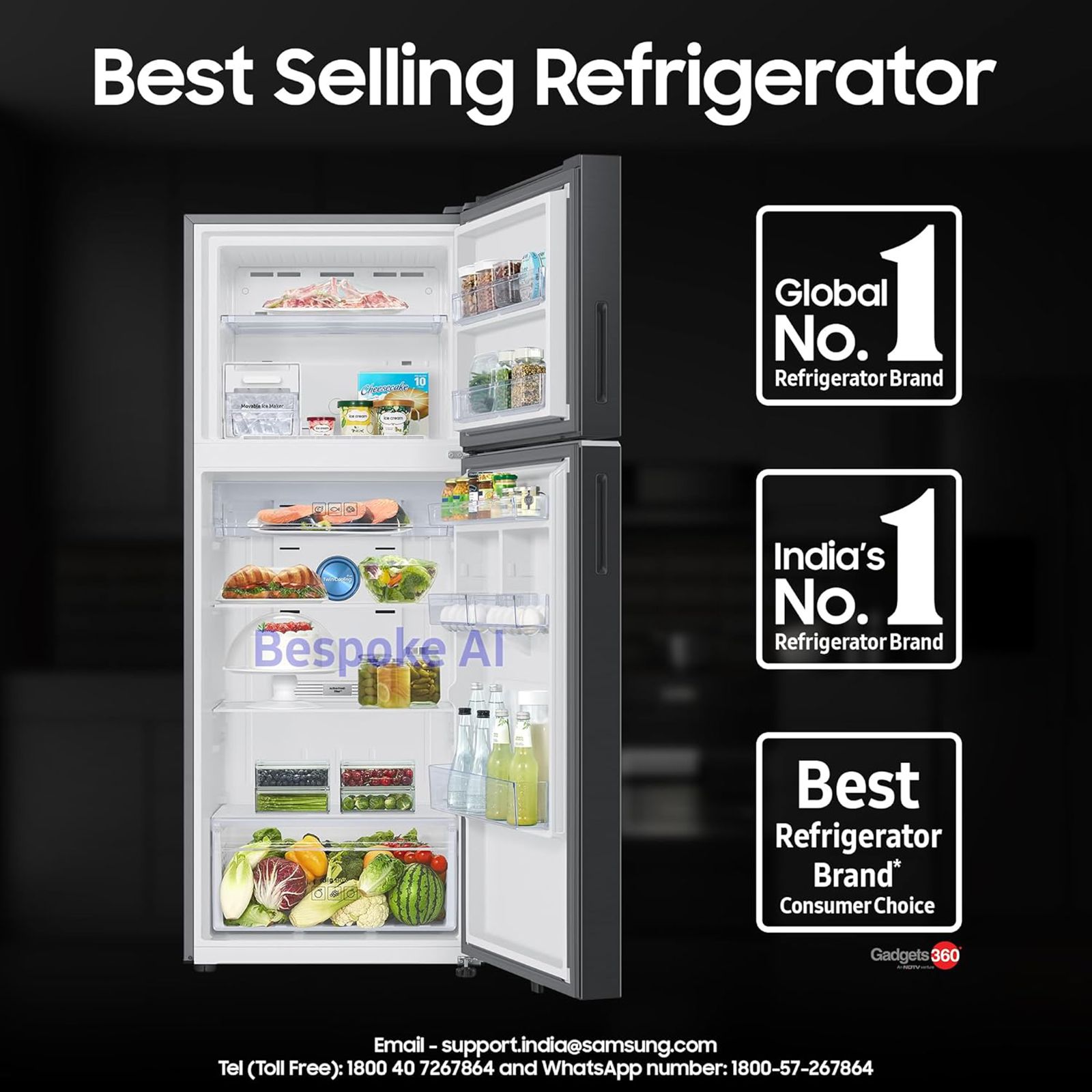 SAMSUNG 467 Litres 3 Star Frost Free Double Door Smart Wifi Enabled Refrigerator with Bespoke AI (RT80F51C3KHL, Luxe Black)_12