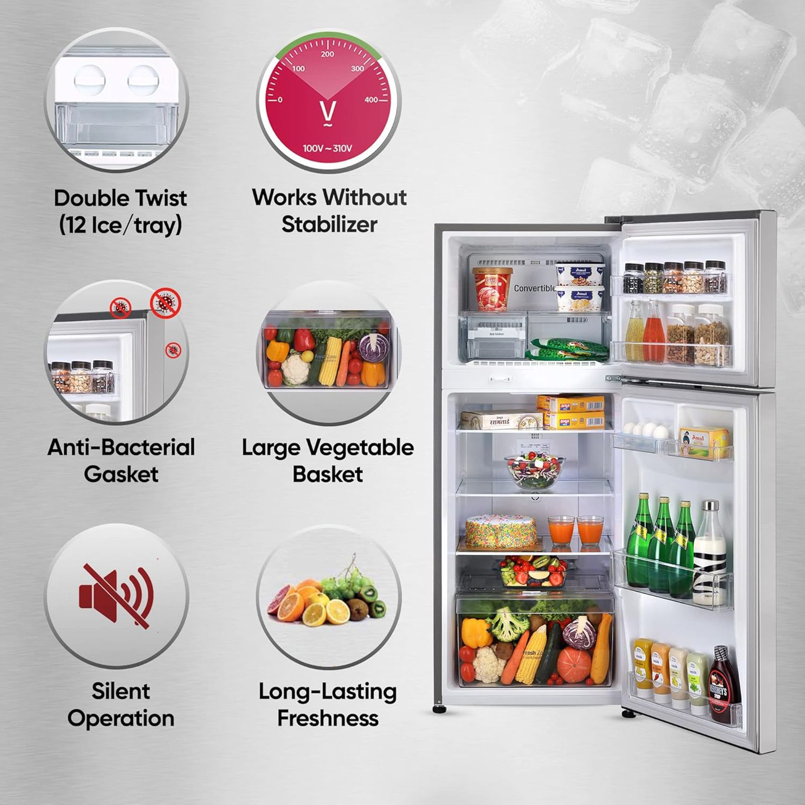 LG 240 Litres 2 Star Frost Free Double Door Convertible Refrigerator with MOIST N FRESH Technology (GL-S292SPZY, Shiny Steel)_20