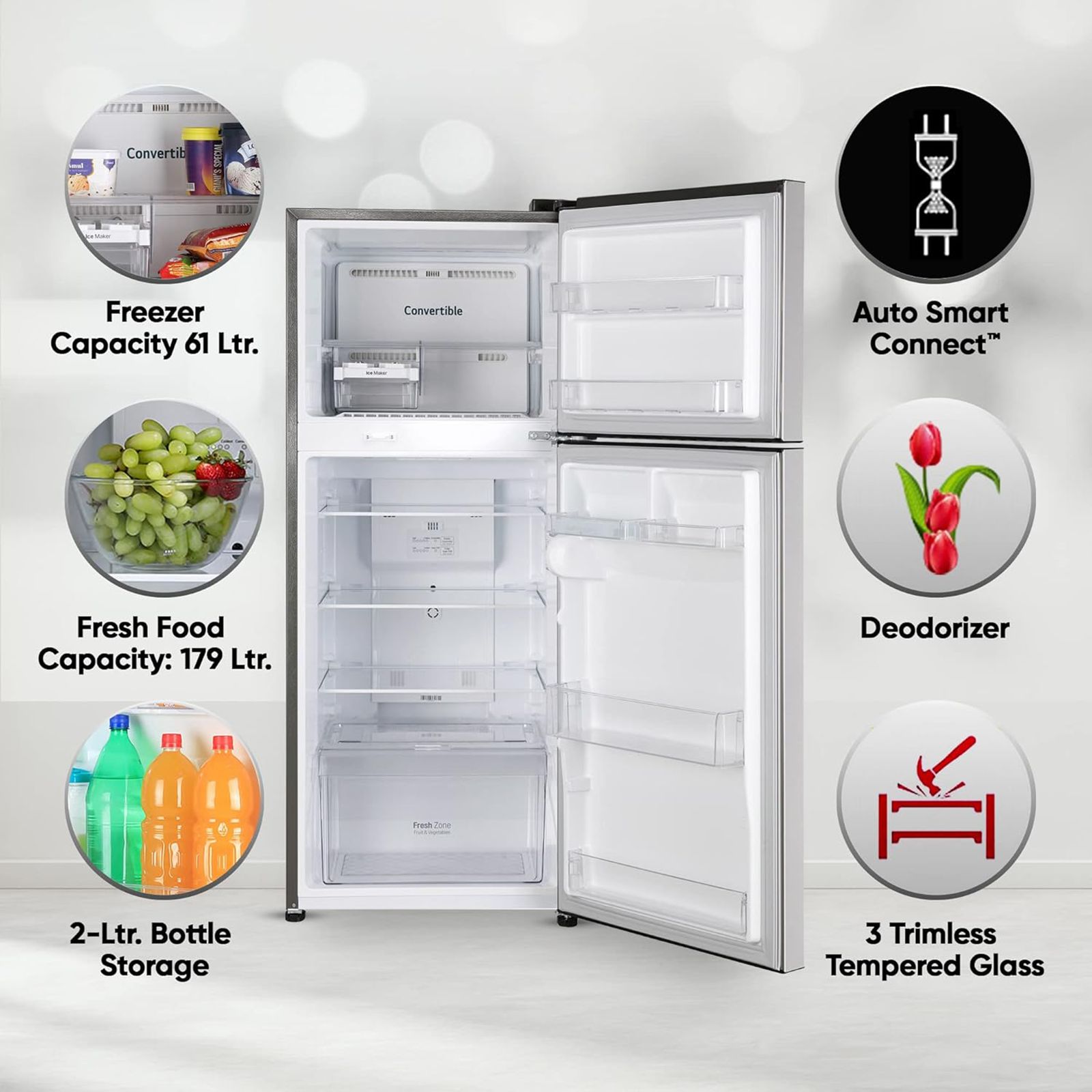 LG 240 Litres 2 Star Frost Free Double Door Convertible Refrigerator with MOIST N FRESH Technology (GL-S292SPZY, Shiny Steel)_21