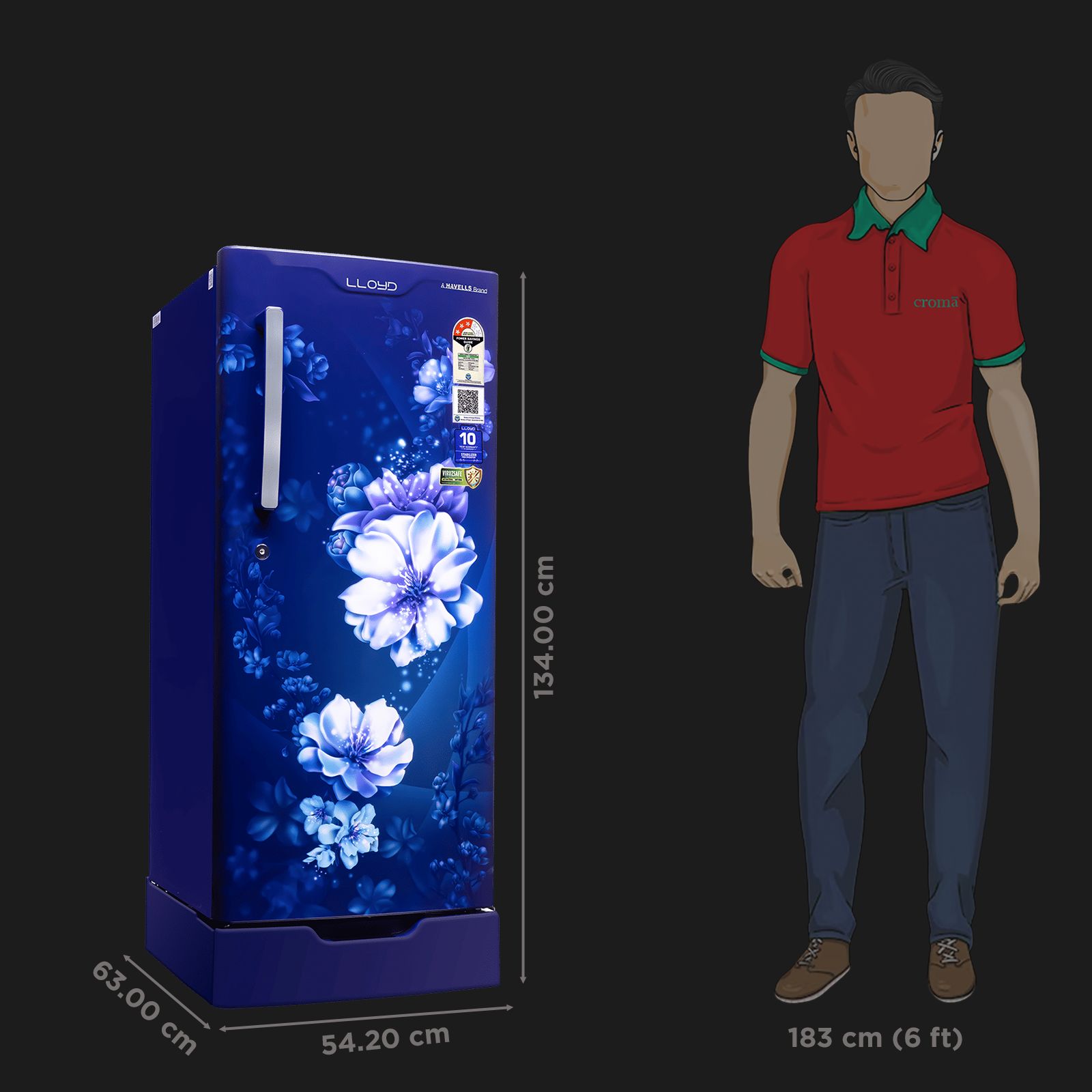 LLYOD 188 Litres 5 Star Direct Cool Single Door Refrigerator with Rapid Freeze Technology (GLDF205SCBS2LC, Cherry Blossom Blue) LLYOD 188 Litres 5 Star Direct Cool Single Door Refrigerator with Rapid Freeze Technology (GLDF205SCBS2LC, Cherry Blossom Blue)_3