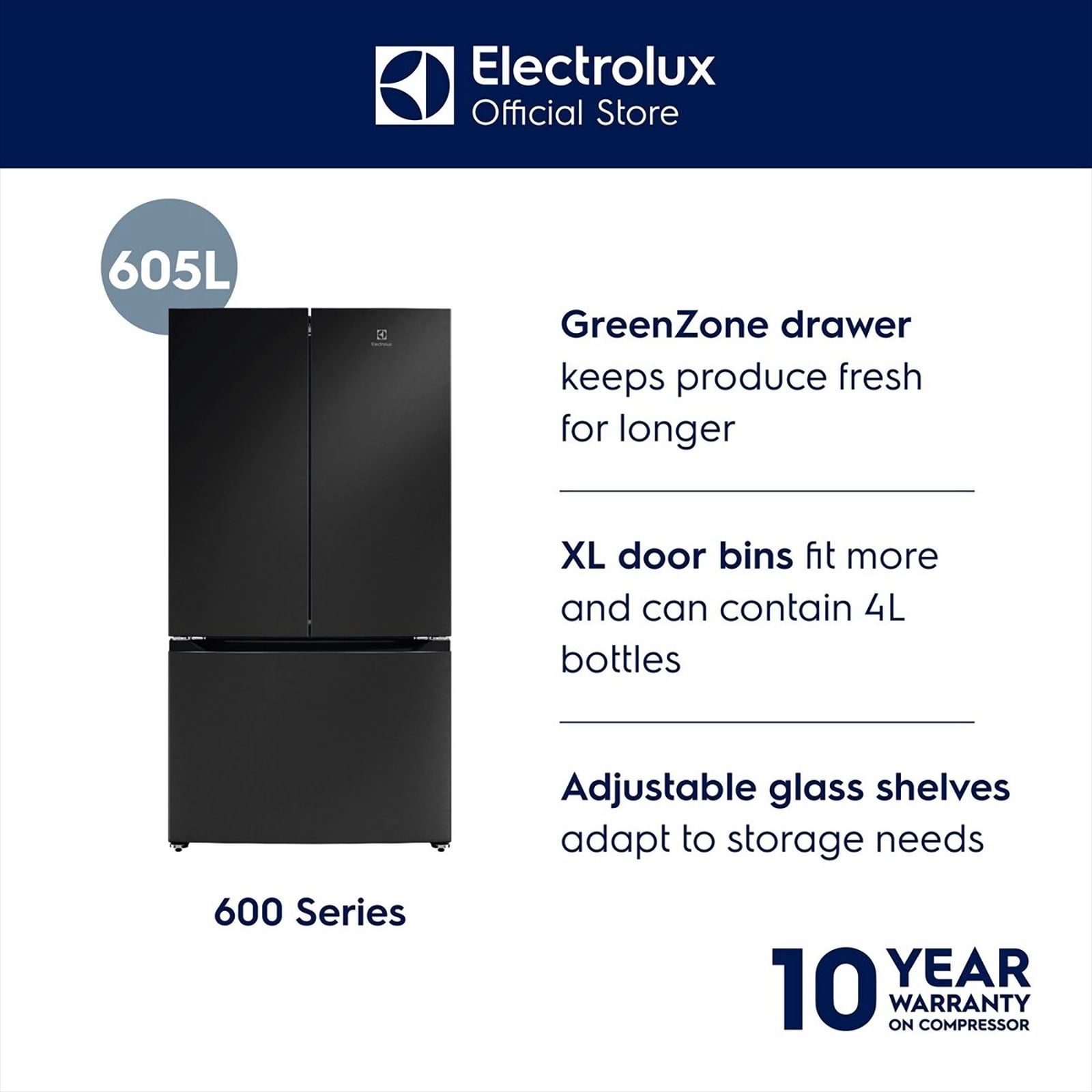 Electrolux 600 Series 565 Litres 4 Star Frost Free French Door Refrigerator with Electronic Touch Control (EHE5600D-B, Matt Charcoal Black) Electrolux 600 Series 565 Litres 4 Star Frost Free French Door Refrigerator with Electronic Touch Control (EHE5600D-B, Matt Charcoal Black)_13