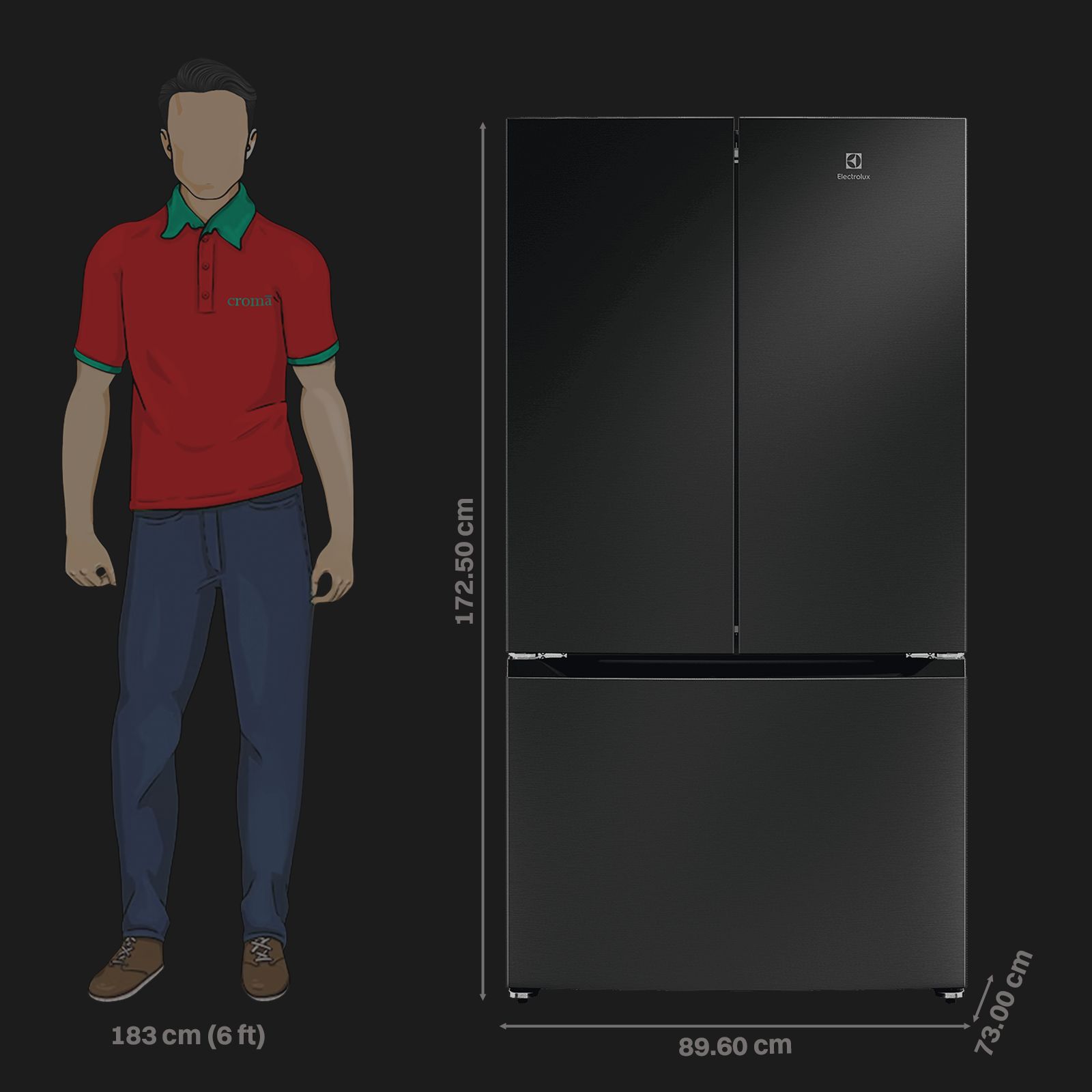 Electrolux 600 Series 565 Litres 4 Star Frost Free French Door Refrigerator with Electronic Touch Control (EHE5600D-B, Matt Charcoal Black) Electrolux 600 Series 565 Litres 4 Star Frost Free French Door Refrigerator with Electronic Touch Control (EHE5600D-B, Matt Charcoal Black)_3