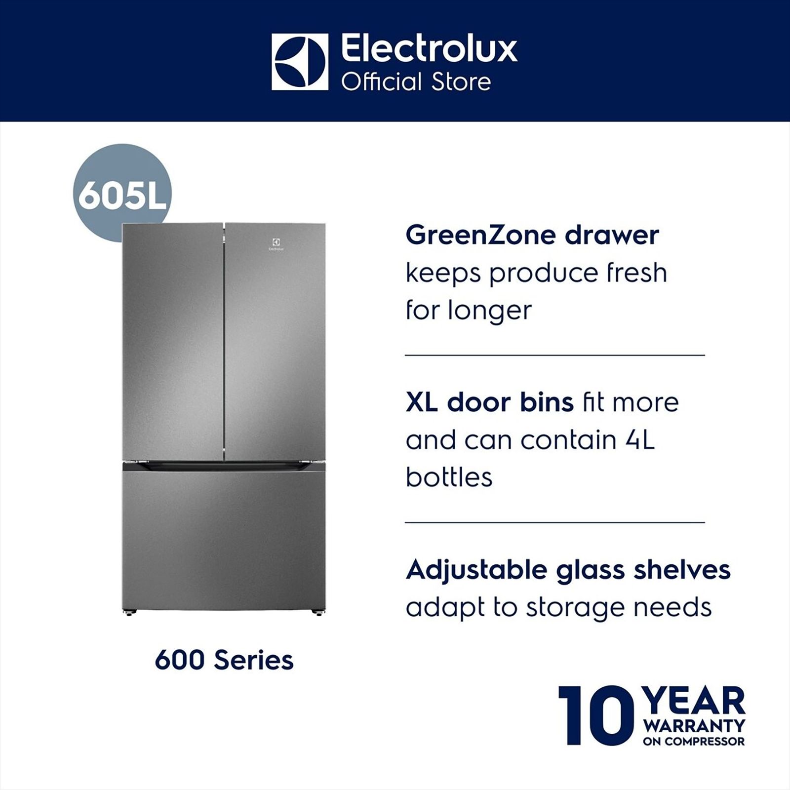Electrolux 600 Series 565 Litres 4 Star Frost Free French Door Refrigerator with Electronic Touch Control (EHE5600D-S, Stainless Look Like)_16