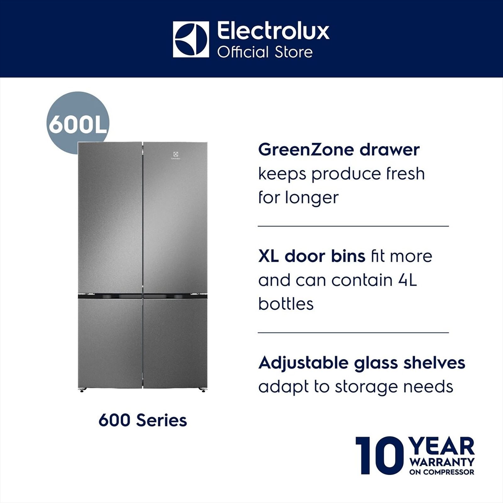 Electrolux 600 Series 547 Litres Frost Free French Door Refrigerator with Electronic Touch Control (EQE5400D-S, Stainless Look Like) Electrolux 600 Series 547 Litres Frost Free French Door Refrigerator with Electronic Touch Control (EQE5400D-S, Stainless Look Like)_15