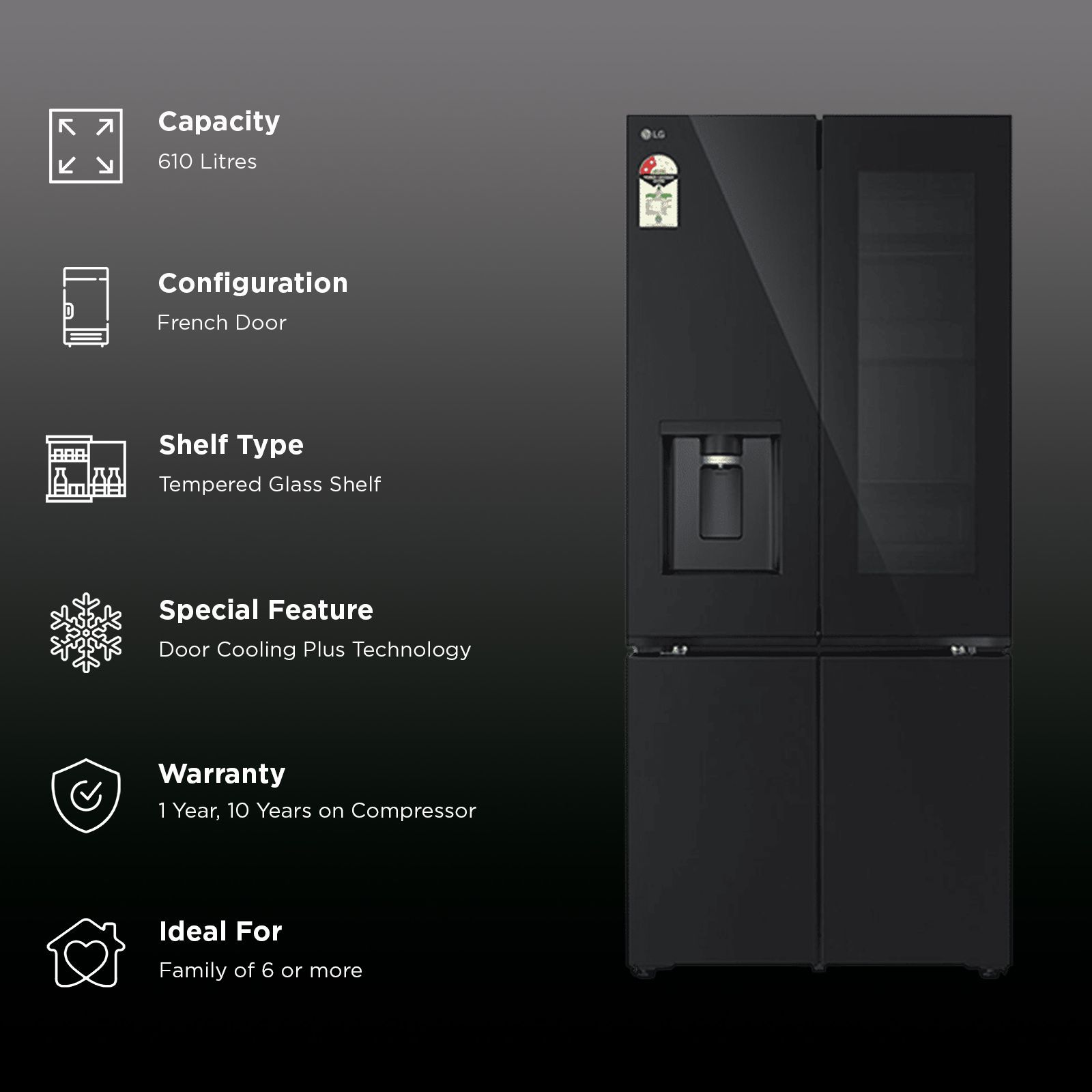 LG 610 Litres 2 Star Frost Free French Door Smart Wifi Enabled Refrigerator with InstaView (GV-K25FFGFB, Black Glass) LG 610 Litres 2 Star Frost Free French Door Smart Wifi Enabled Refrigerator with InstaView (GV-K25FFGFB, Black Glass)_2