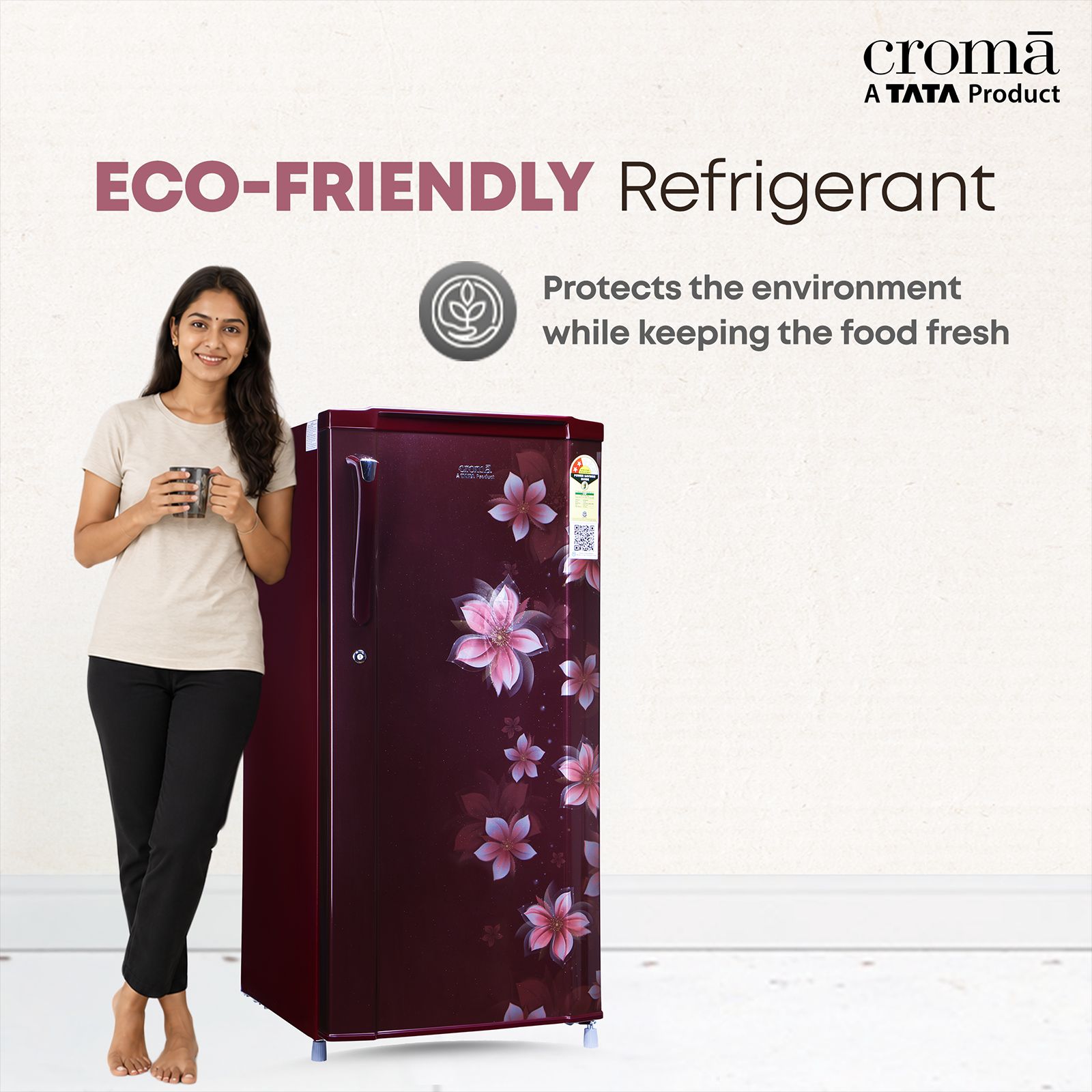 Croma 185 Litres 2 Star Direct Cool Single Door Refrigerator with Anti Fungal Gasket (Wine Floral) Croma 185 Litres 2 Star Direct Cool Single Door Refrigerator with Anti Fungal Gasket (Wine Floral)_6