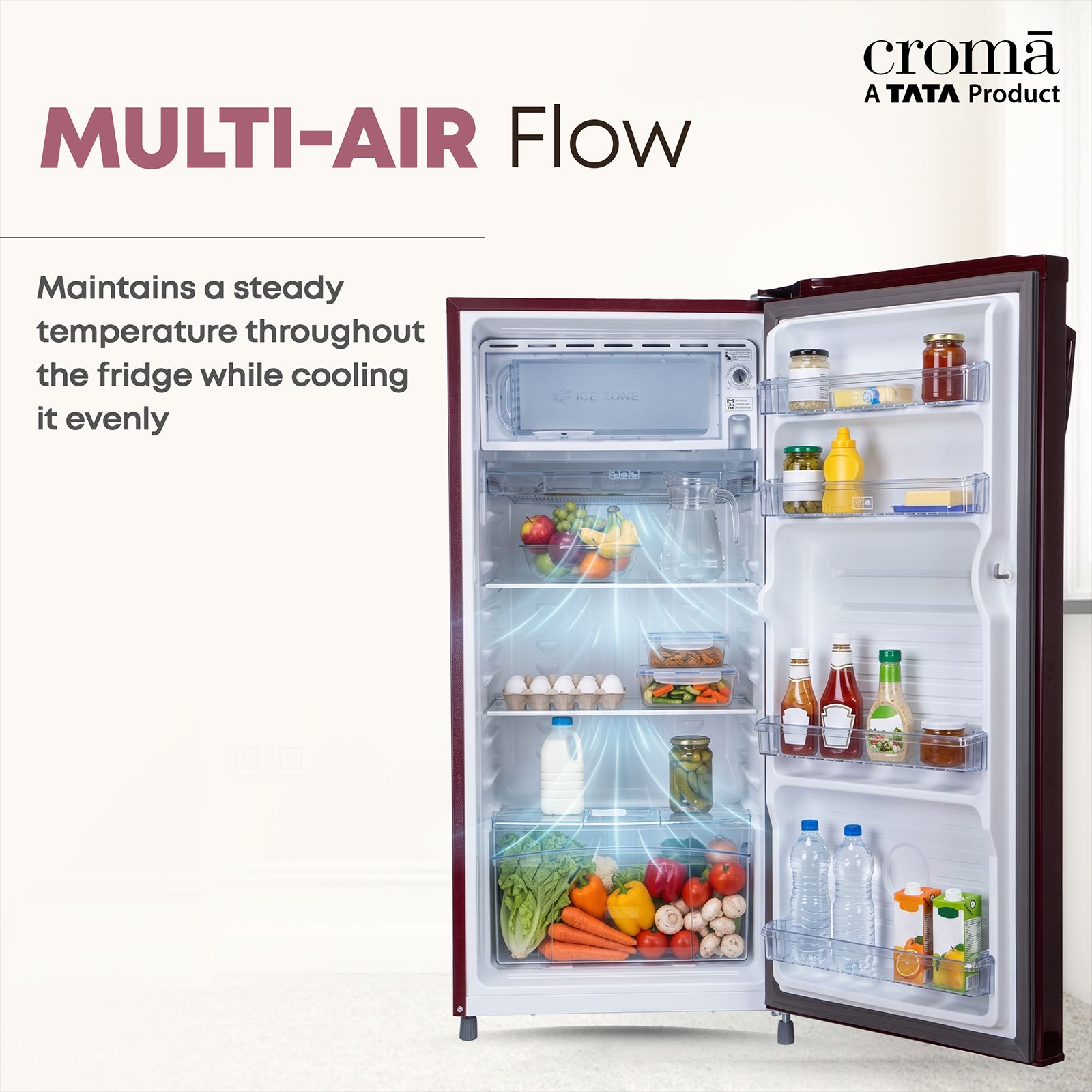 Croma 185 Litres 2 Star Direct Cool Single Door Refrigerator with Anti Fungal Gasket (Wine Floral) Croma 185 Litres 2 Star Direct Cool Single Door Refrigerator with Anti Fungal Gasket (Wine Floral)_8