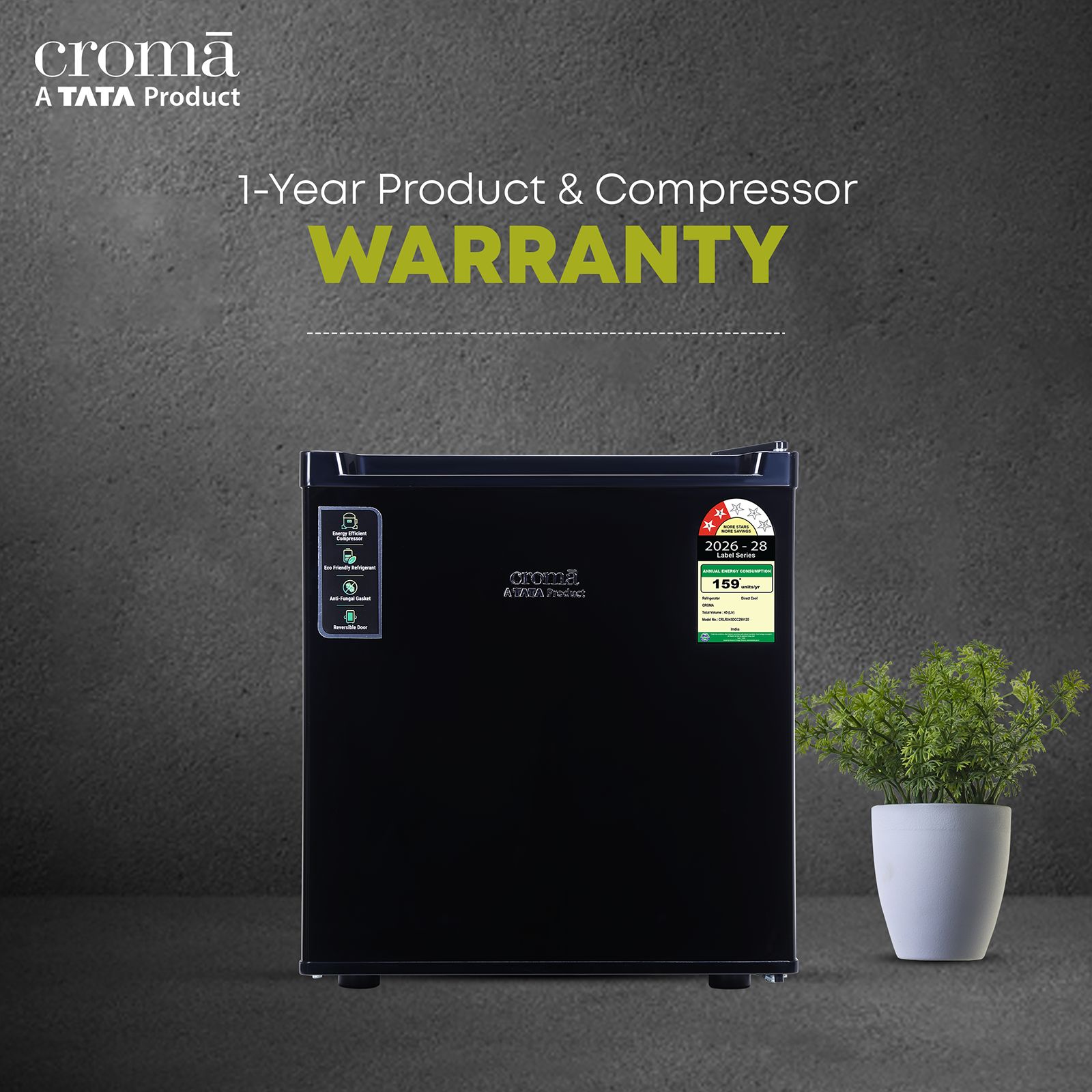Croma 45 Litres 2 Star Direct Cool Single Door Refrigerator with Anti Fungal Gasket (Black) Croma 45 Litres 2 Star Direct Cool Single Door Refrigerator with Anti Fungal Gasket (Black)_9