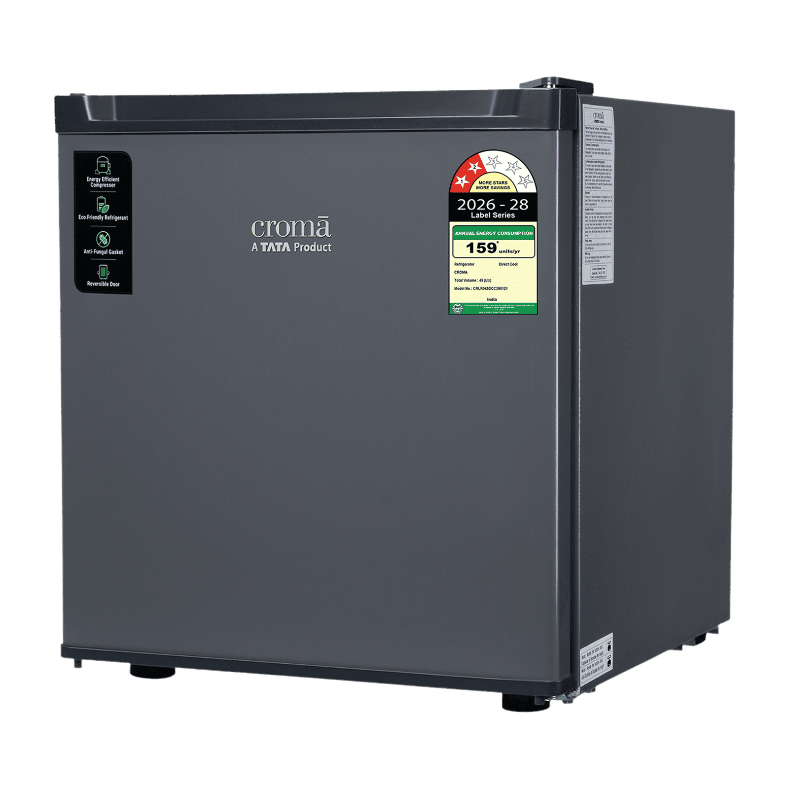 Croma 45 Litres 2 Star Direct Cool Single Door Mini Refrigerator with Anti Fungal Gasket (Gray) Croma 45 Litres 2 Star Direct Cool Single Door Mini Refrigerator with Anti Fungal Gasket (Gray)_10