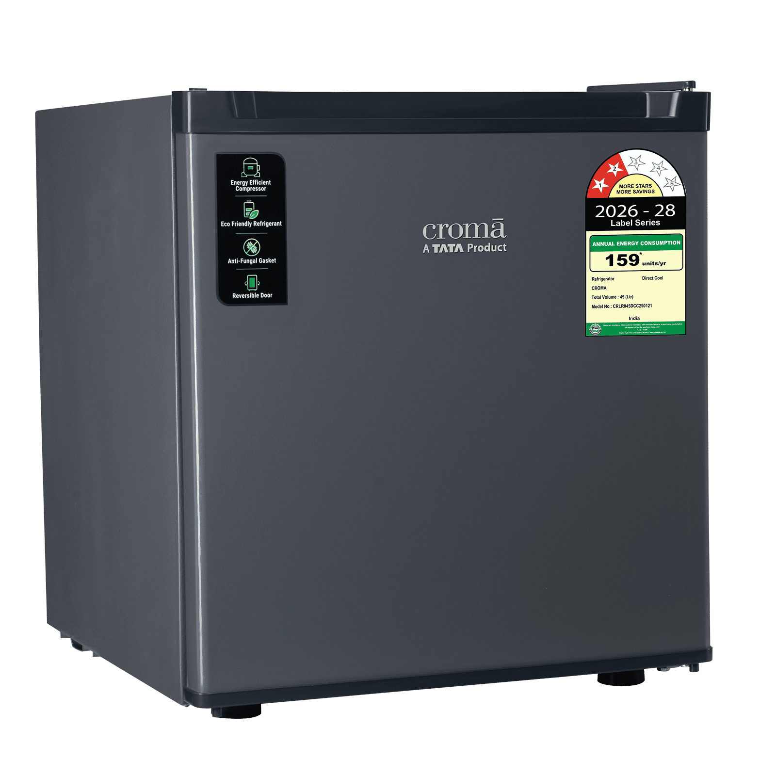 Croma 45 Litres 2 Star Direct Cool Single Door Mini Refrigerator with Anti Fungal Gasket (Gray) Croma 45 Litres 2 Star Direct Cool Single Door Mini Refrigerator with Anti Fungal Gasket (Gray)_11